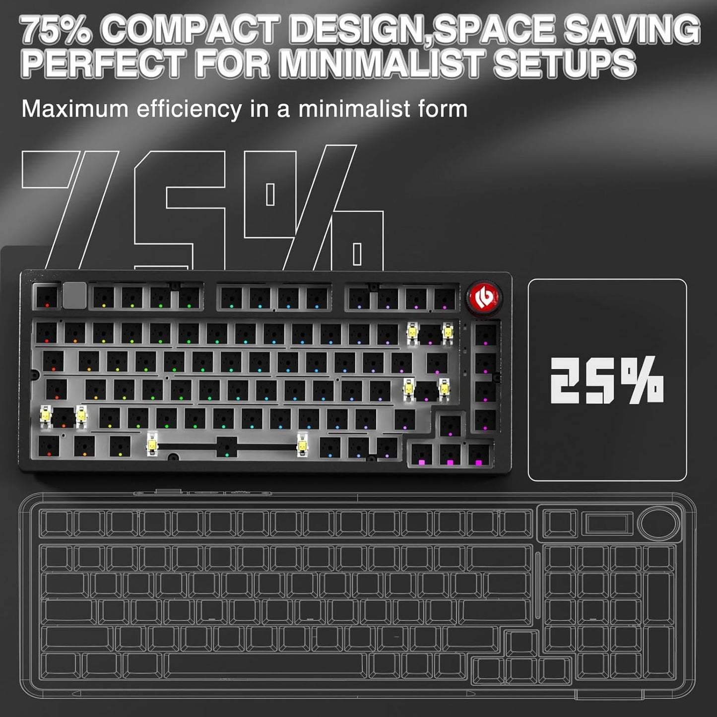 LEOBOG - Hi75C Upgraded Wired Mechanical Keyboard Kit – Aluminum Alloy Gasket Mount 75% Barebones DIY Base with Hot Swap, RGB Backlighting & Volume Knob – Enhanced Custom Gaming Keyboard Build - Serious Techies
