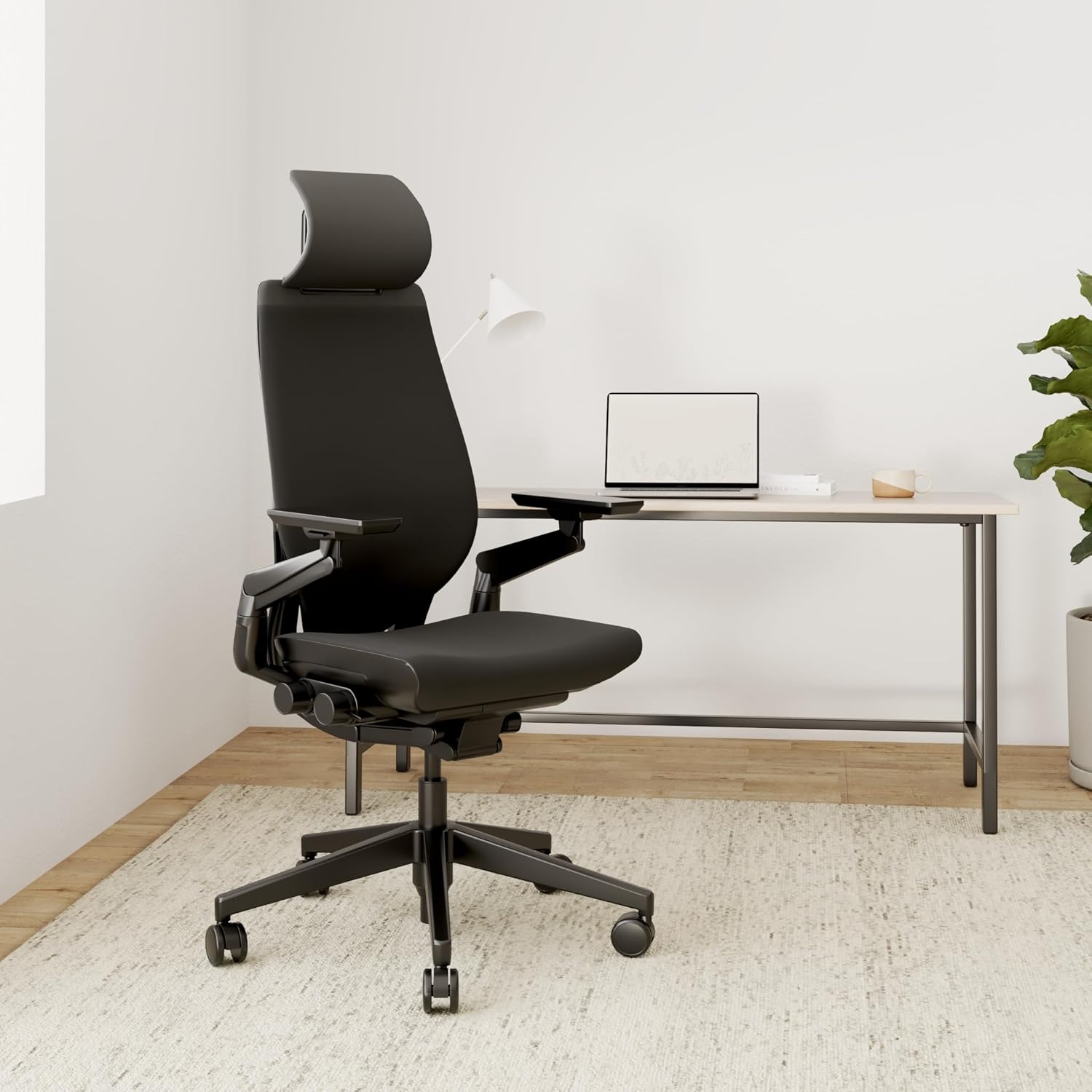 Steelcase - Gesture Office Chair with Head Rest - Ergonomic Work Chair with Wheels for Carpet - Comfortable Office Chair - Intuitive-To-Adjust Chairs for Desk - 360-Degree Arms - Licorice Fabric - Serious Techies