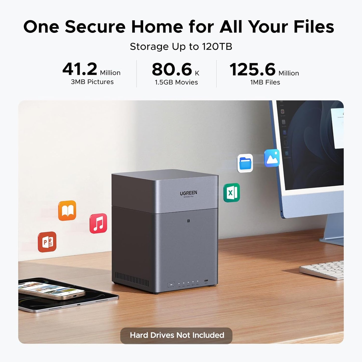 UGREEN - Nasync DH4300 plus 4-Bay Desktop NAS, Support Capacity 120TB (Diskless), Remote Access, AI Photo Album, Beginner Friendly System, 8GB LPDDR4X RAM, 2.5Gbe, 4K HDMI, Network Attached Storage - Serious Techies