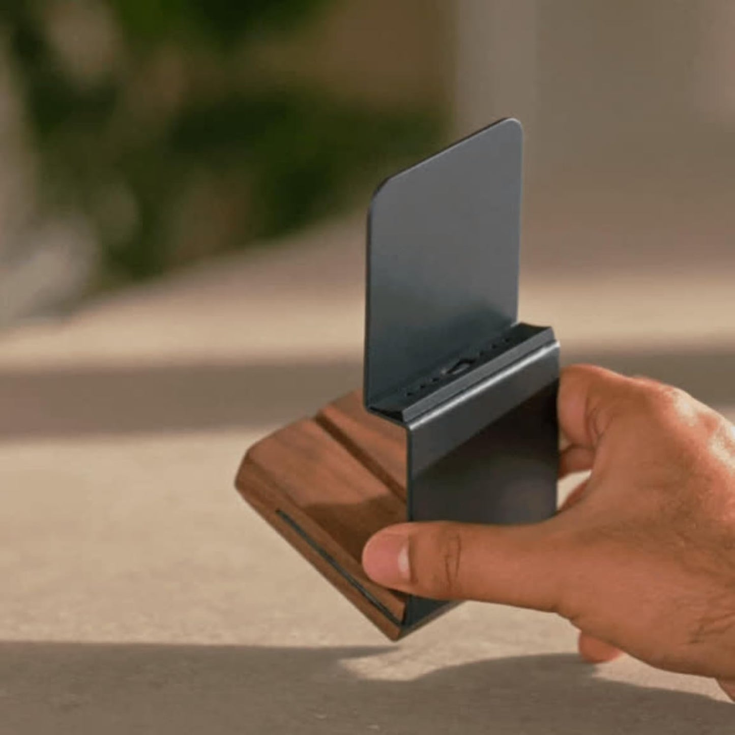 NOOE - Hand-On Tablet Stand Mobile Holder, Sturdy Wood and Aluminum Base, for up to 12 Inch Devices, WALNUT BROWN - Serious Techies