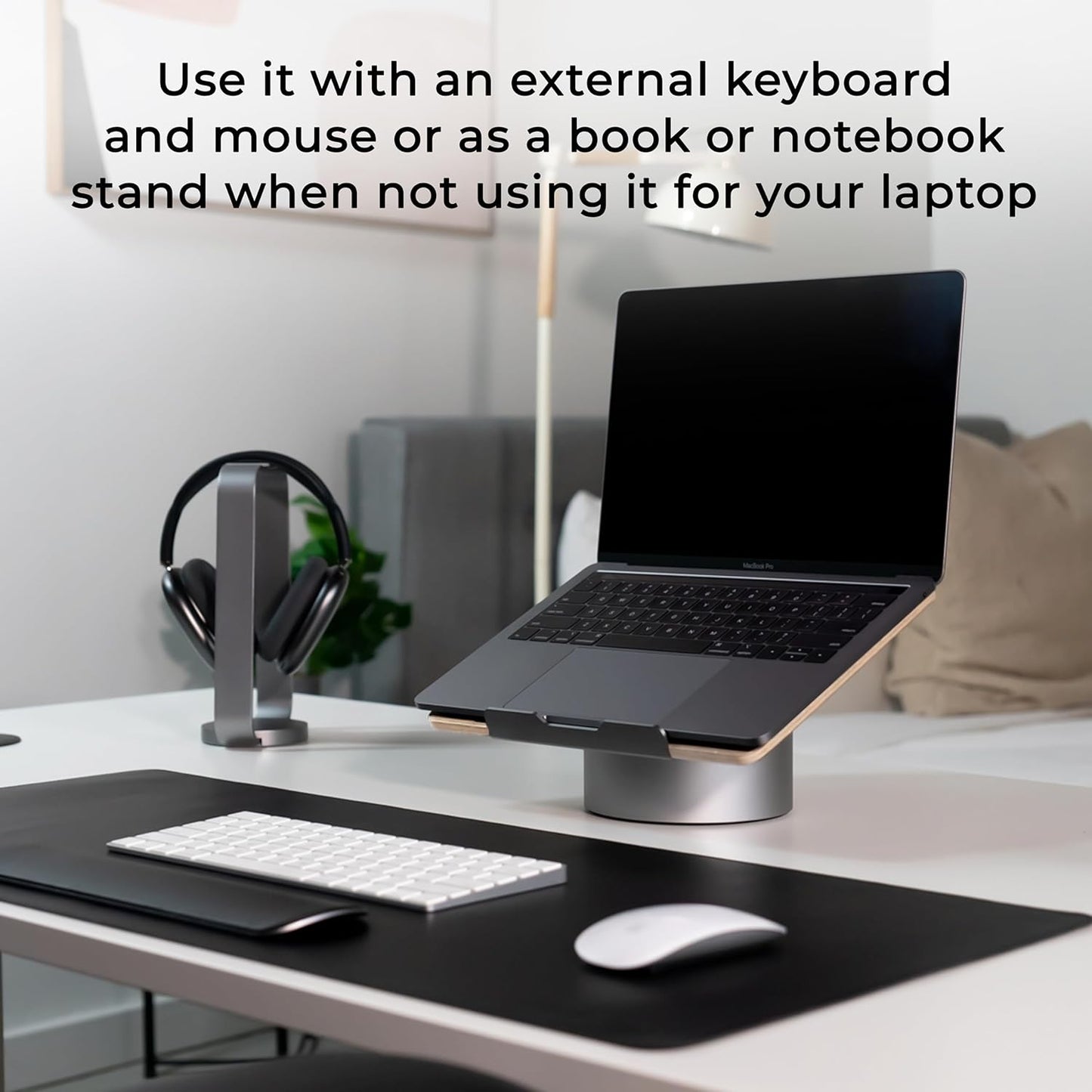 HumanCentric - Laptop Riser for Desk in Black Walnut Wood Top and Space Gray Aluminum Base, Compatible with Macbook and Other Laptops up to 16 Inches, Ergonomic Computer Holder, 25-Degree Angle Tilt - Serious Techies