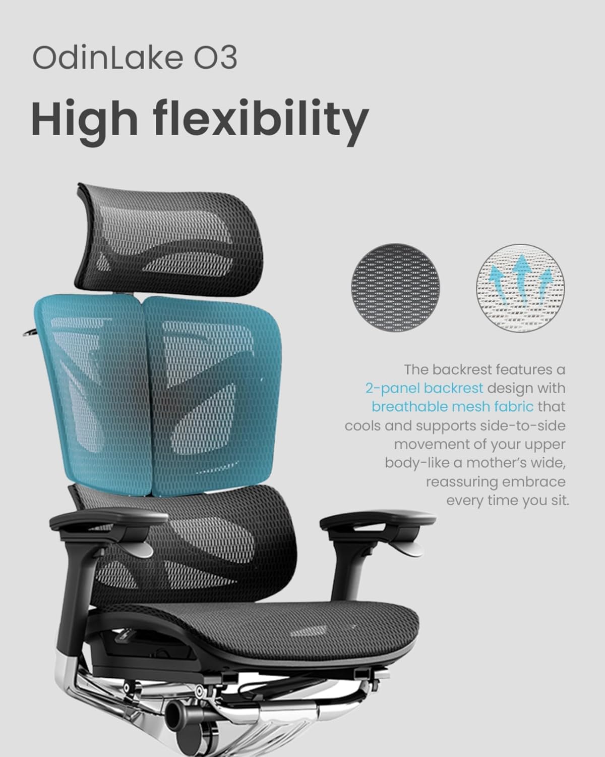 Odinlake - O3 753 Ergonomic Mesh Office Chair, 5-Level Adjustable Height, Wirecontrol Base, Dynamic Lumbar, 2D Headrest, Silent Casters, Flexbreath Mesh, Clothes Hanger, Aluminum Butterfly Backrest - Serious Techies