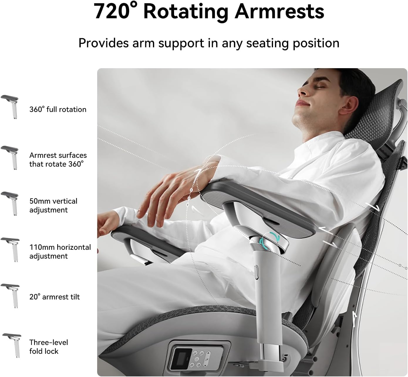 X7 Smart Ergonomic Chair, Office Chair, with Fully Automated Lumbar Tracking, 4D Adjustable Headrest, 720° Adjustable Armrests, Ventilated Seat Cushion, Swivel, Grey