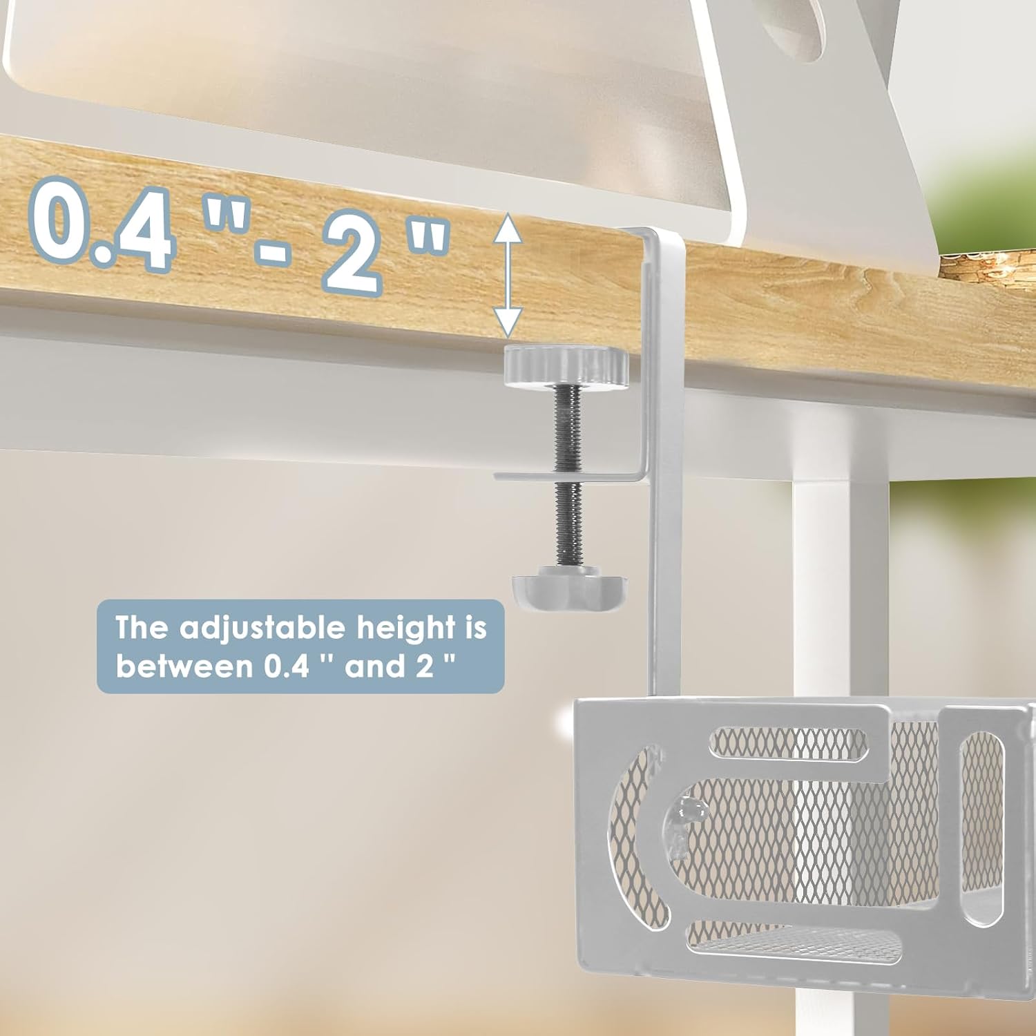 Mzmaxy - Cable Management, 25'' Cable Management under Desk No Drill, Metal Cord Organizer with Clamp for Standing Desk, Cable Organizer for Home Office, White - Serious Techies