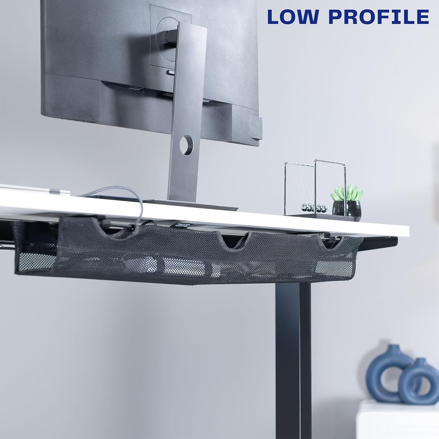 under Desk 36 Inch Mesh Net Cable Management with Power Strip Holder, Wire Organizer, Adjustable Home Office Standing Desk Cord Storage, Black, DESK-AC36MH-S