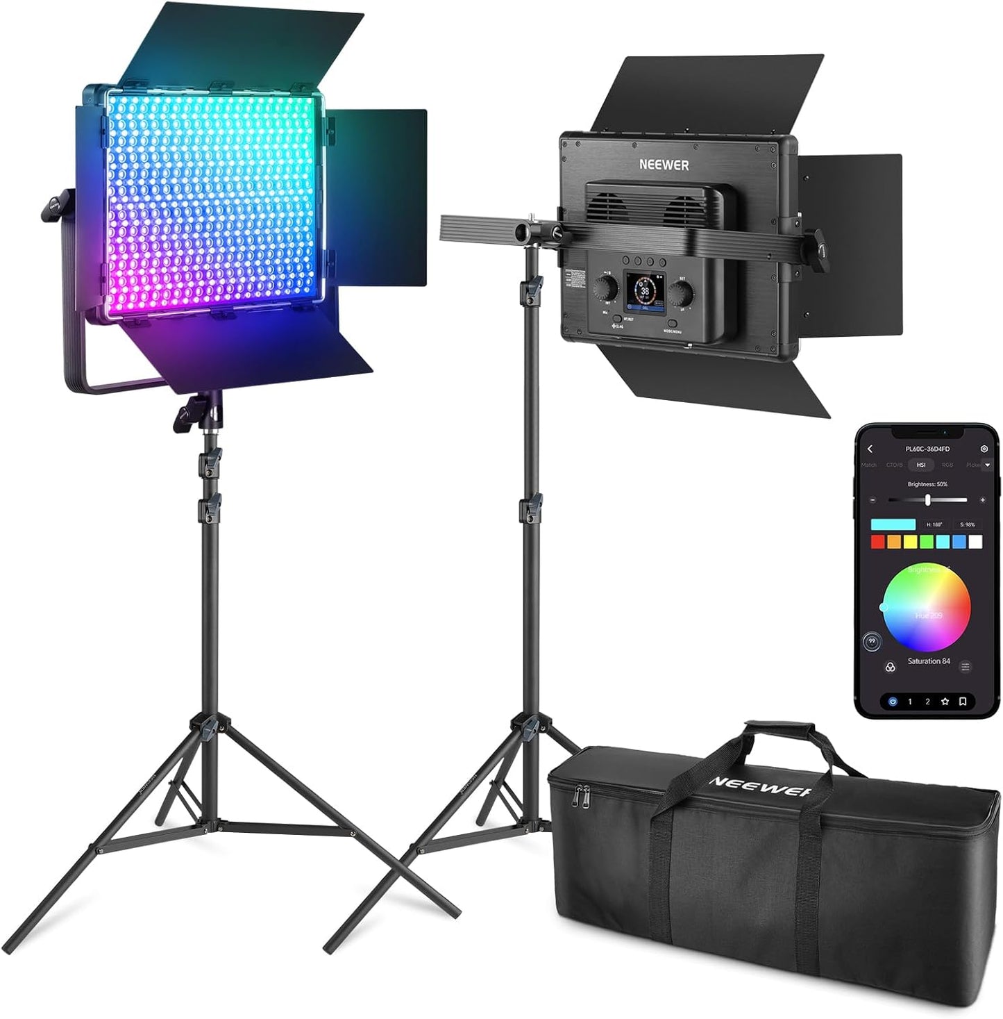 Upgraded 660 PRO II RGB LED Video Light with App Control & Tripod Stand Kit, 2 Pack 50W/1% Min Dimming/Cri97+/3200~5600K Key Lighting for Game Streaming Youtube Recording Studio Photography