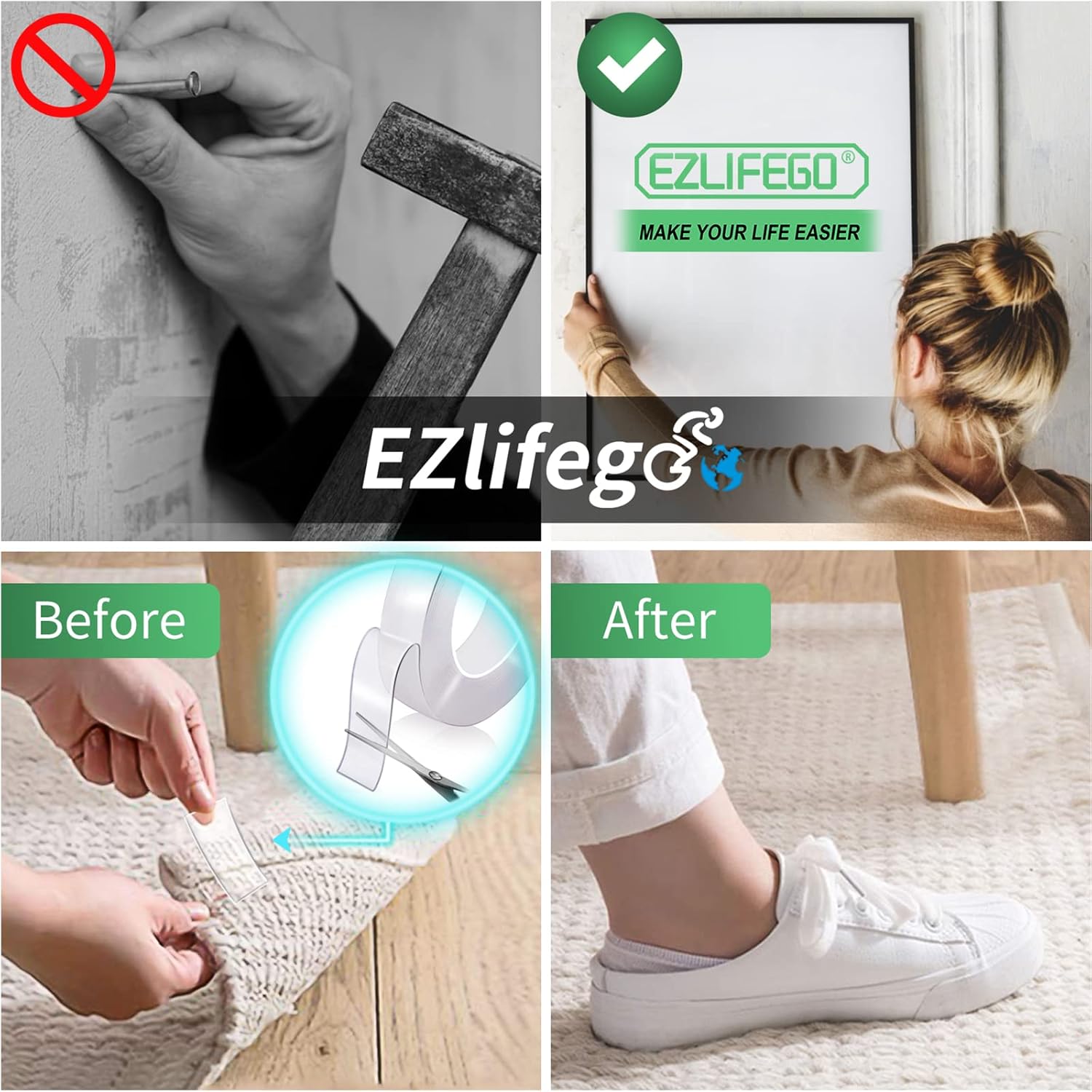 EZlifego - Double Sided Tape Heavy Duty, Nano Double Sided Adhesive Tape, Clear Mounting Tape Picture Hanging Adhesive Strips (9.85FT) - Serious Techies