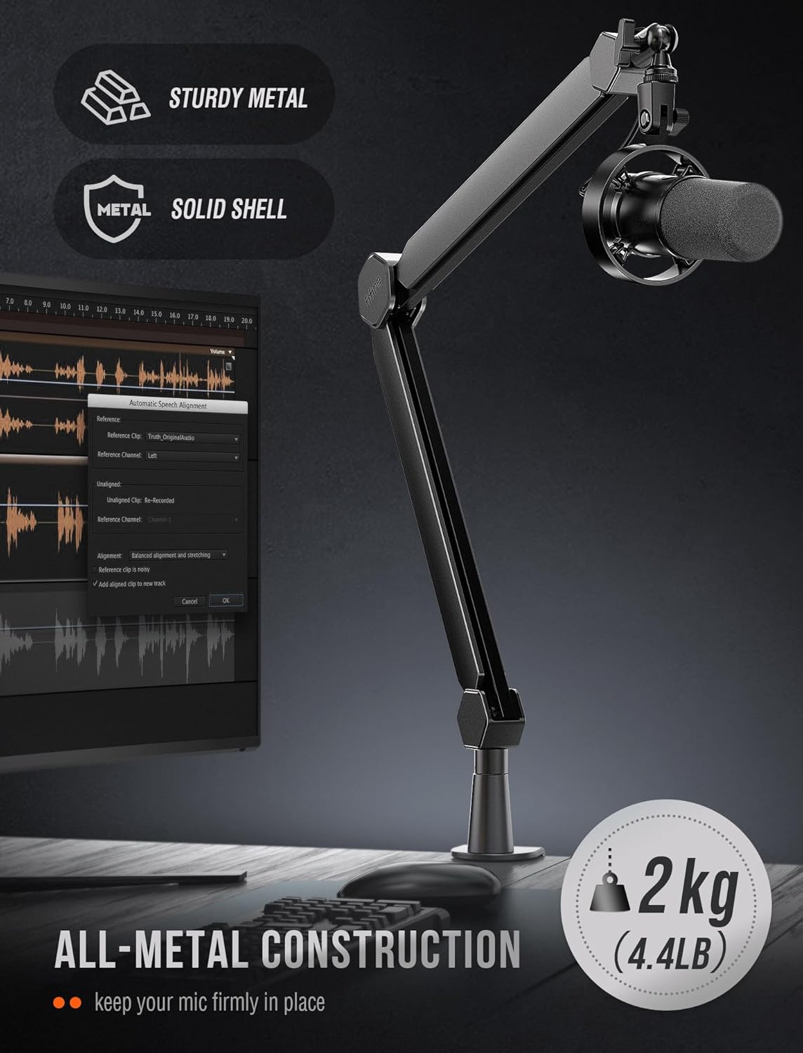 FIFINE - Mic Arm Stand, Microphone Boom Arm with Desk Clamp, Cable Channels, 3/8" to 5/8" Threads, Heavy Metal Microphone Stand for Podcast, Vocal Recording, Gaming-Bm66 Black - Serious Techies