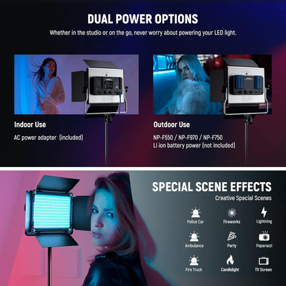 Upgraded 660 PRO II RGB LED Video Light with App Control & Tripod Stand Kit, 2 Pack 50W/1% Min Dimming/Cri97+/3200~5600K Key Lighting for Game Streaming Youtube Recording Studio Photography
