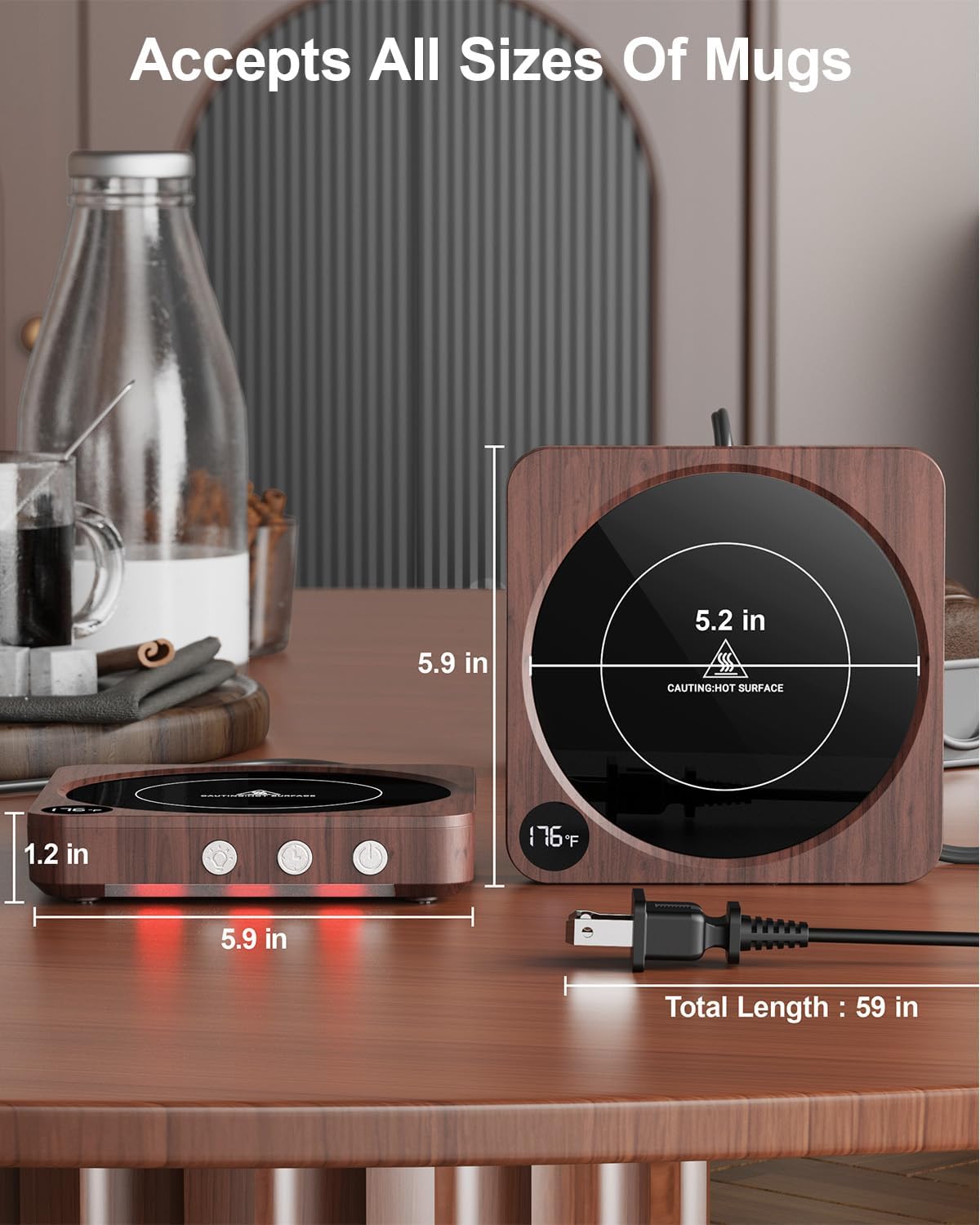 House Gem - Mug Warmer - 36W Coffee Mug Warmer for Desk with Temperature Display, 2-12Hrs Auto Shut Off, Smart Candle Warmer - Ideal Coffee Gifts Accessories Keep Beverages Coffee Warmer (Wood) - Serious Techies