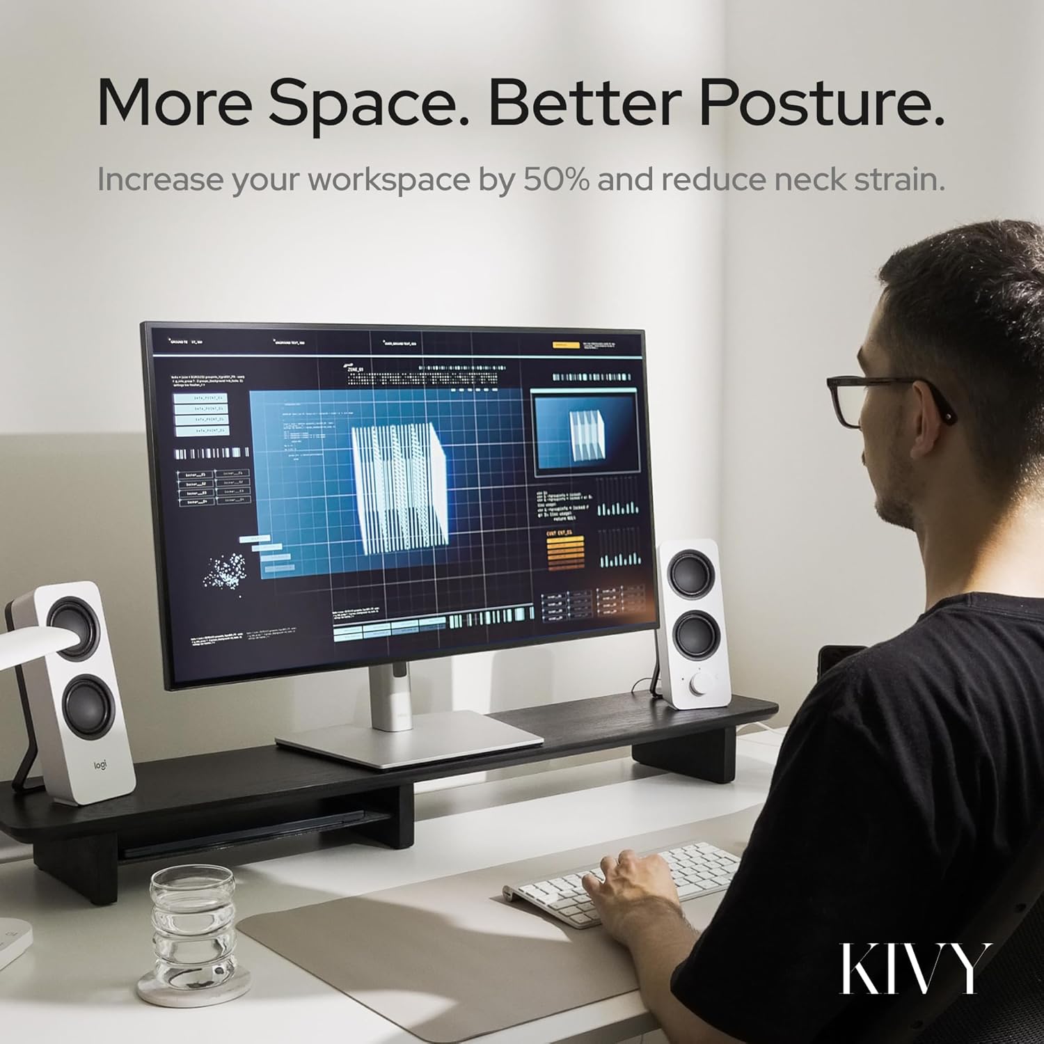 KIVY - Dual Monitor Riser with Integrated Metal Shelf - Wooden Desk Shelf for Top of Desk - Wood Monitor Stand for Desk 2 Monitors / Tv - Dual Monitor Stand Riser for Desk - Large Walnut Monitor Stand - Serious Techies