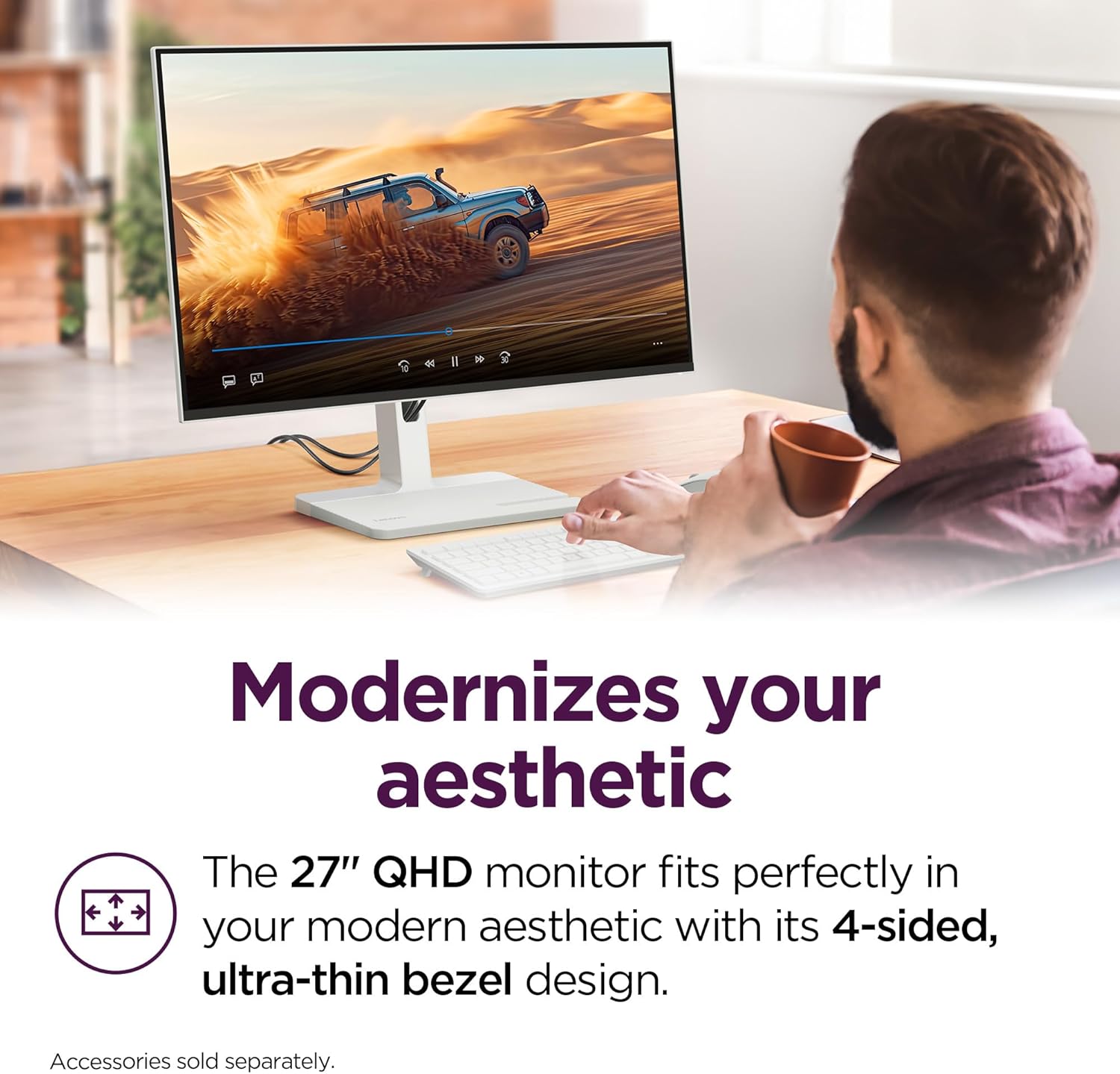 Lenovo - L27H-4A Monitor, 27" QHD IPS Panel Display, 100Hz, HDR10, USB-C- Waves Maxxaudio®, 1Ms MPRT, Cloud Grey Nearedgeless Design - Serious Techies