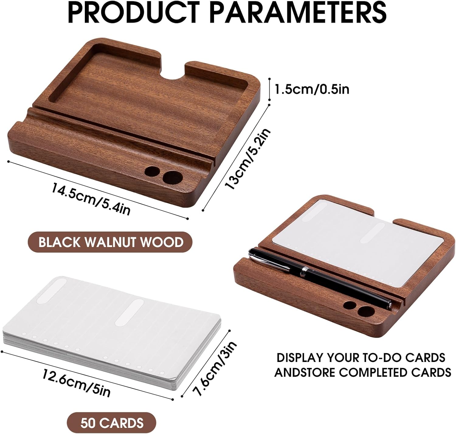 HEWYIOS - Daily to Do List Planner, Daily Todo Checklist Cards and Black Walnut Stand,50 Checklist Cards-Perfect Notepads for Work Desk or School，Productivity System Planners Notebook for Office Accessories - Serious Techies
