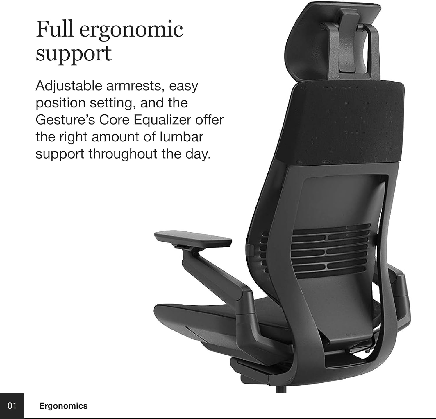 Steelcase - Gesture Office Chair with Head Rest - Ergonomic Work Chair with Wheels for Carpet - Comfortable Office Chair - Intuitive-To-Adjust Chairs for Desk - 360-Degree Arms - Licorice Fabric - Serious Techies
