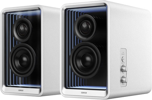 Edifier - QR65 Desktop Active Monitor with 2.75" Long-Throw Aluminum Diaphragm Mid-Low Drivers, Hi-Res Audio, Brilliant Light Effects, 70W Output Power Bluetooth Speakers with Stands - White - Serious Techies