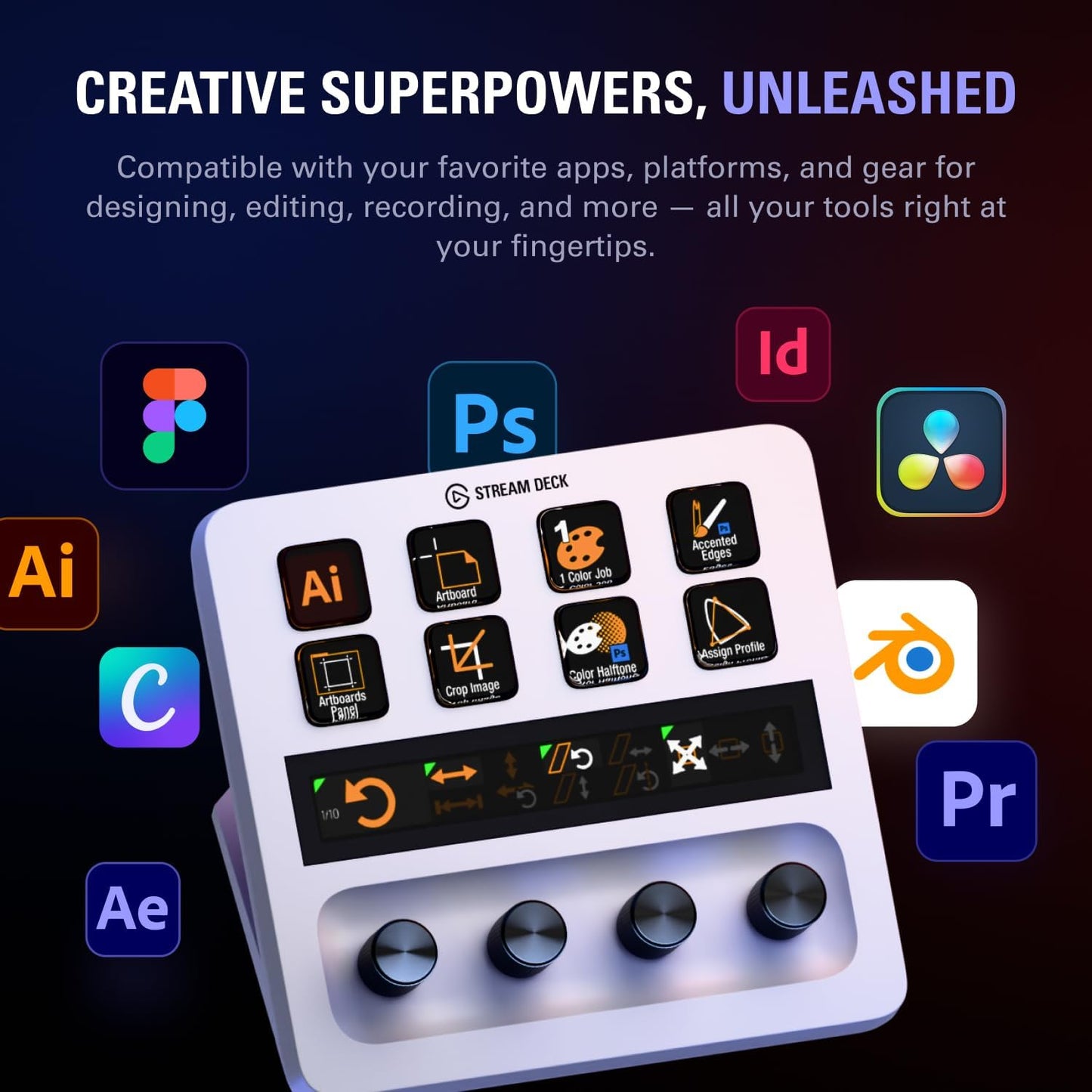 Elgato - Stream Deck + White - Studio Controller with LCD Keys, Dials, and Touch Strip for Post Production in Adobe Premiere Pro, Photoshop, Davinci Resolve, Final Cut Pro - Workflow Automation - Serious Techies