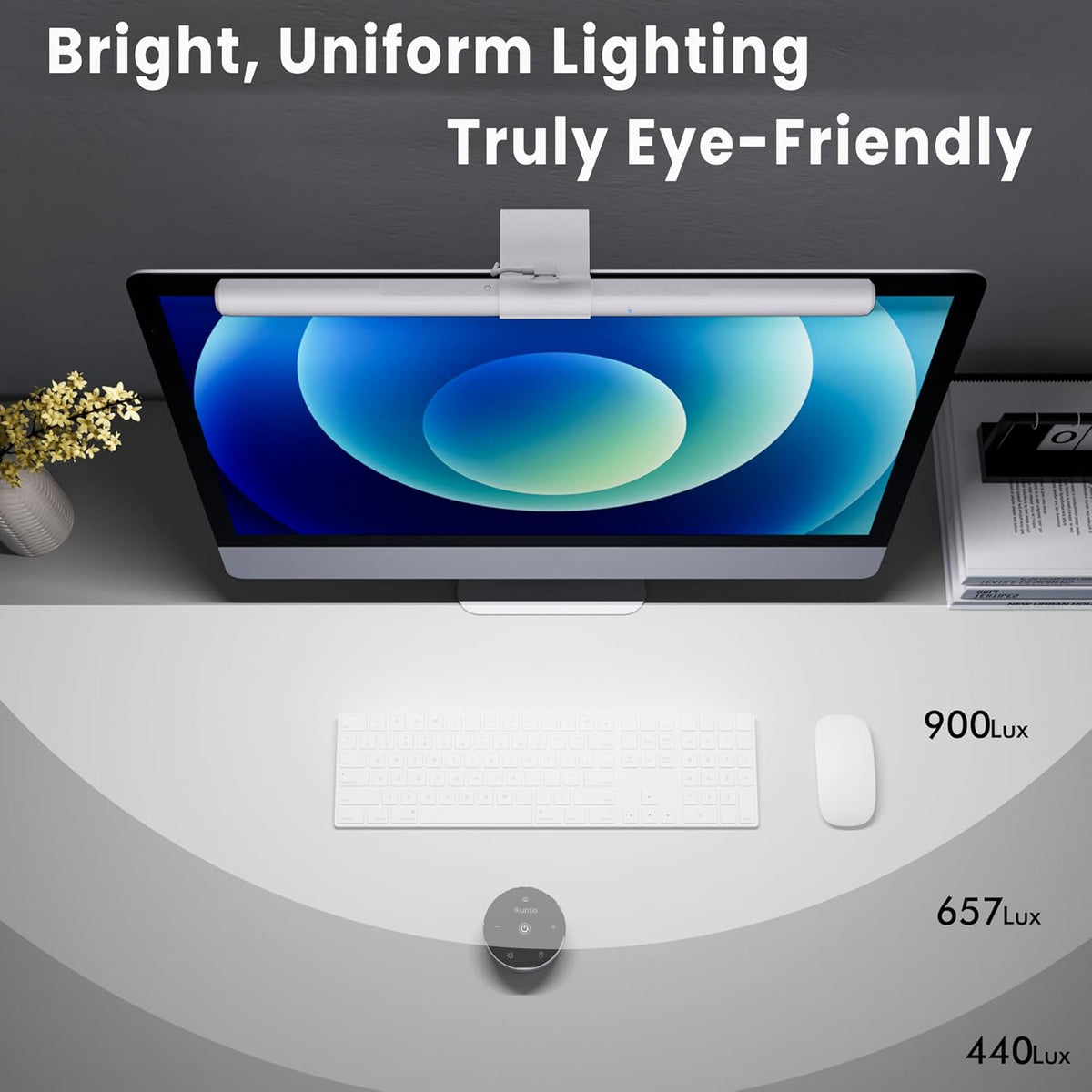 Quntis - Monitor Light Bar Pro White, Eye-Care No Glare USB Computer Lamp, Stepless Dimming & Auto-Dimming Brightness, Dual Control, Modern Aesthetic Space Saving Desk Accessories Office Gaming Reading - Serious Techies