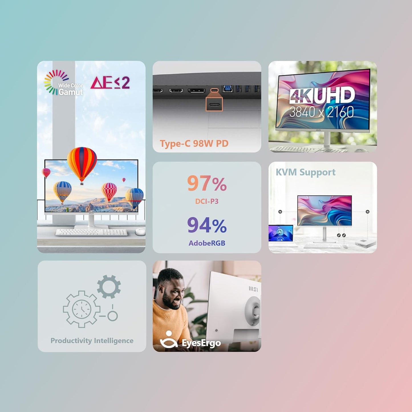 MSI - Modern MD272UPHW 27-Inch IPS 3840 X 2160 (UHD) Computer Monitor,60 Hz,Adaptive-Synch,Display HDR 400,Hdmi,Displayport,Kvm,Vesa Mountable,Height Adjustable,Speaker,White - Serious Techies