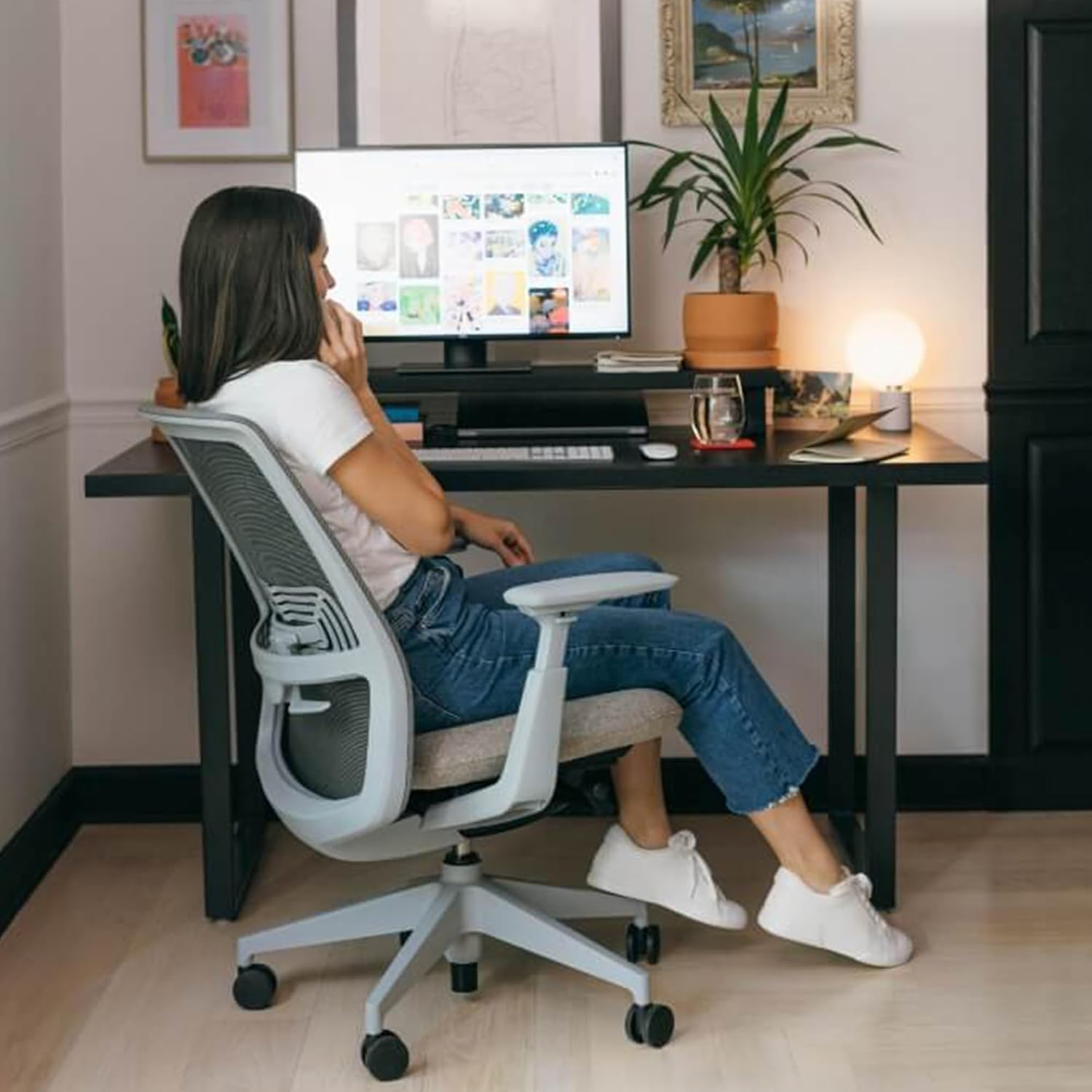 Haworth - Soji Office Chair with Ergonomic Adjustments and Lumbar Support, Flexible Mesh Back (Carbon) - Serious Techies