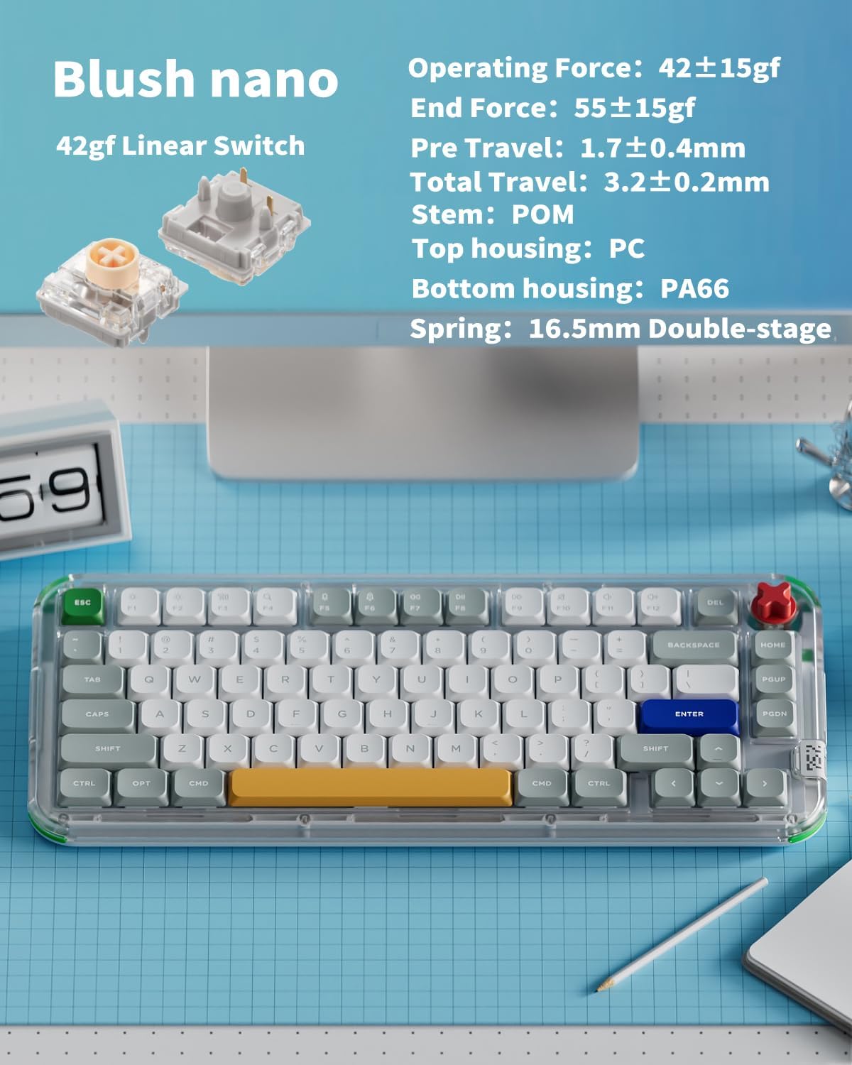 Kick75 Wireless Low Profile Keyboard with Knob,75% Layout 80 Keys RGB Backlit, Hot Swappable Gaming Mechanical Keyboard with PBT Keycaps,Support BT/2.4G/USB-C (Blush Nano Switch)