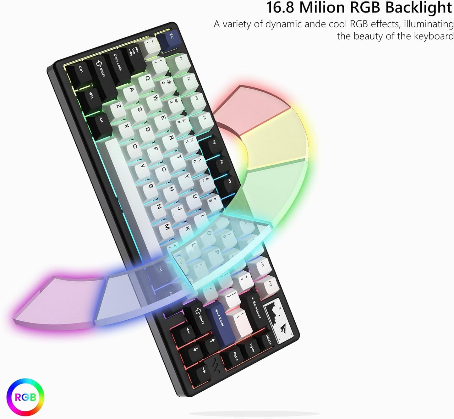 Womier - (SK71 Pro-Black) Wireless Keyboard Gaming, Creamy Mechanical Keyboard, CNC Aluminum with 8000Mah Battery, QMK/VIA Tri-Mode Key Board Custom Hot Swappable RGB Backlit for Windows/Mac/Pc 