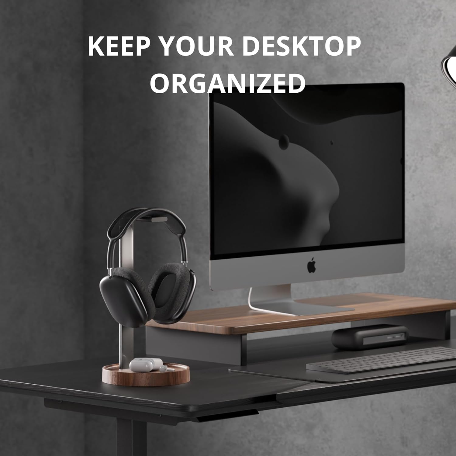 muso - Walnut Headphone Stand, Universal Headset Stand with Storage Base, Wood Desktop Headphone Holder for Gaming Headset and Music Headset - Serious Techies