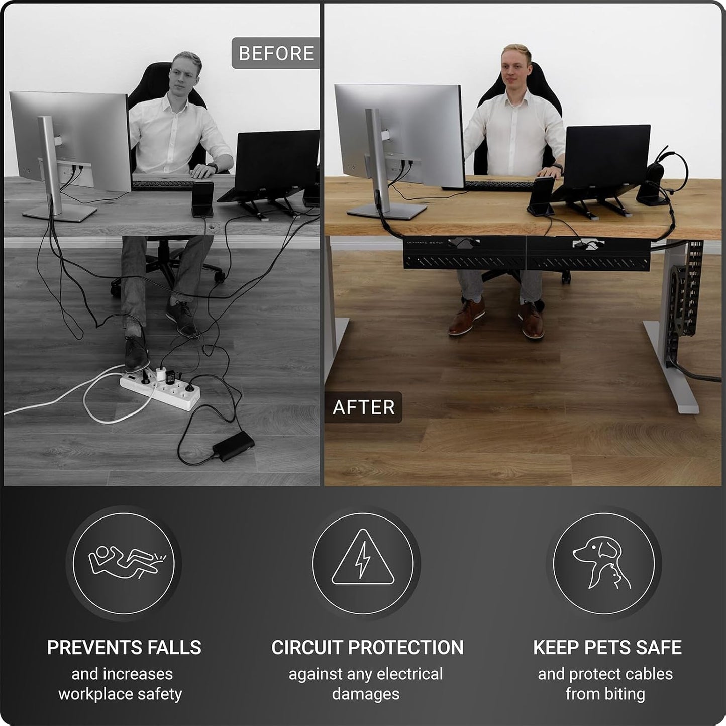 Ultimate Setup Store - Under Desk Cable Management Vertebrae - Perfect for Sit Stand Desk - Wire Management - Adjustable Length - Flexible Cable Spine - Black, 133 Cm - Serious Techies