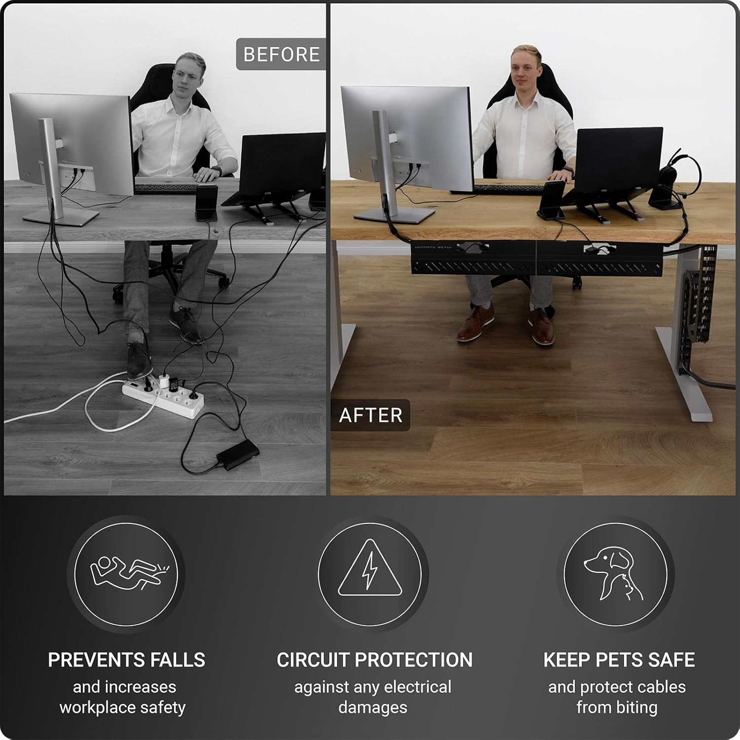 Ultimate Setup Store - Under Desk Cable Management Vertebrae - Perfect for Sit Stand Desk - Wire Management - Adjustable Length - Flexible Cable Spine - Black, 133 Cm - Serious Techies