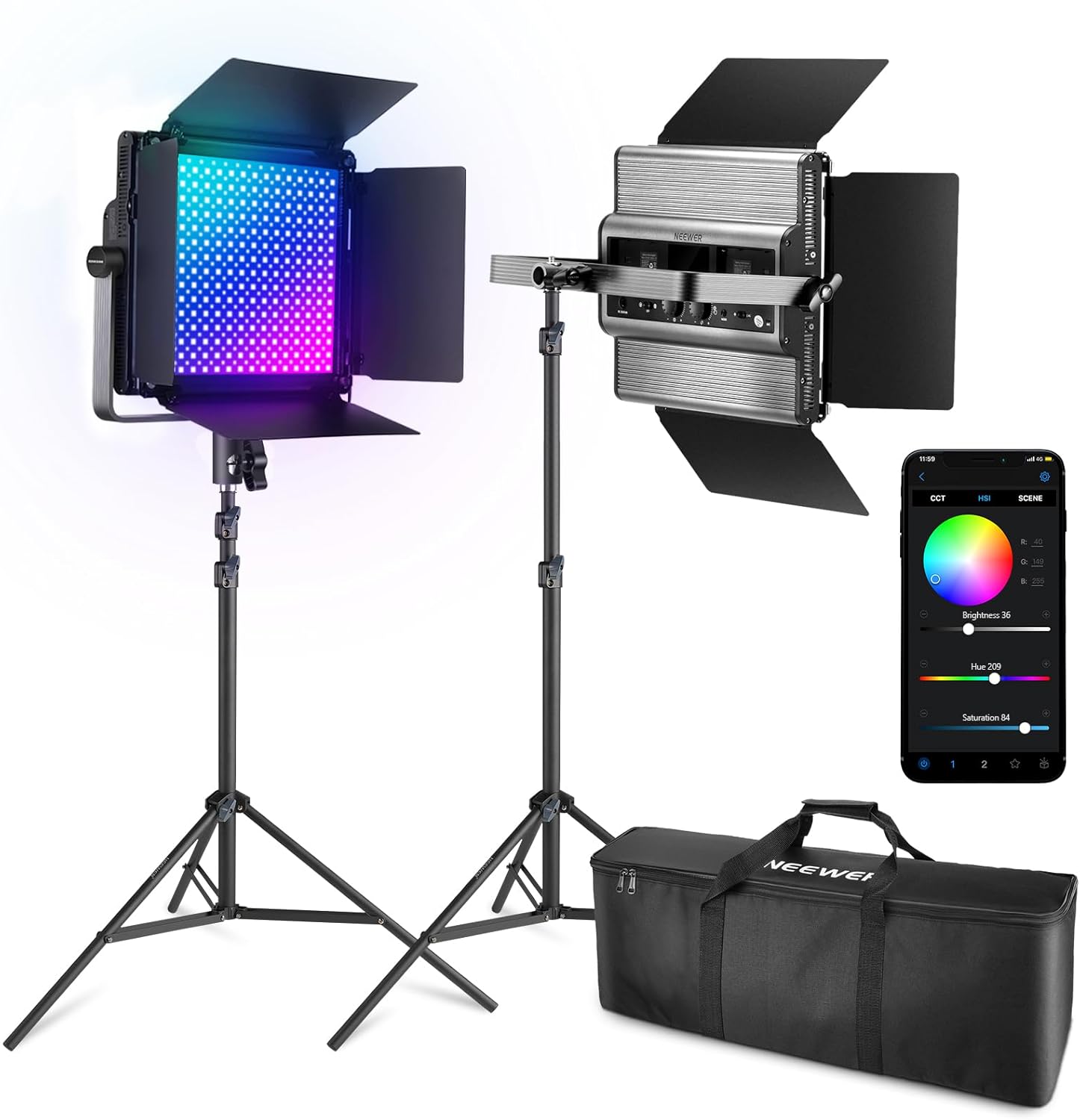 Upgraded 660 PRO II RGB LED Video Light with App Control & Tripod Stand Kit, 2 Pack 50W/1% Min Dimming/Cri97+/3200~5600K Key Lighting for Game Streaming Youtube Recording Studio Photography