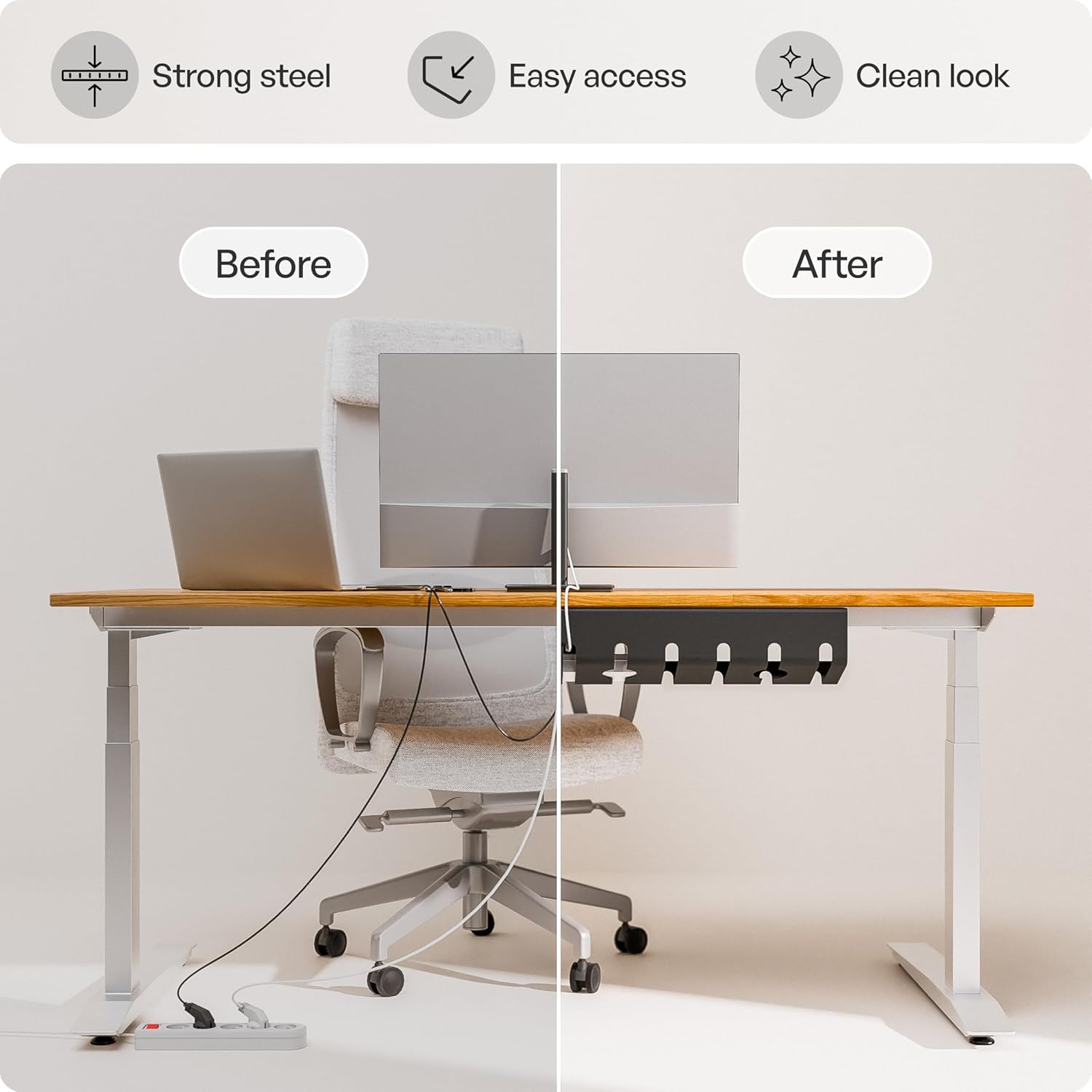 pamo - Cable Management under Desk for Easy Mounting Under-Table I Set of 3 - with 10X Cable Ties I Desk Organizer for Office/Home Office Table Thoughtful Cable Tray Holder - Serious Techies