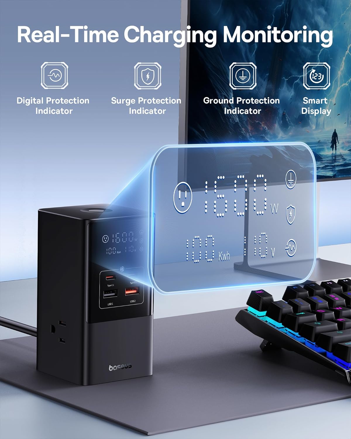 Baseus - 7-In-1 USB C Charging Station, 100W Powercombo Fast Charging Power Strip with 3AC+2U+2C USB, USB C Charging Station for Desktop Accessories, Macbook, Tablets in Office & Home - Serious Techies