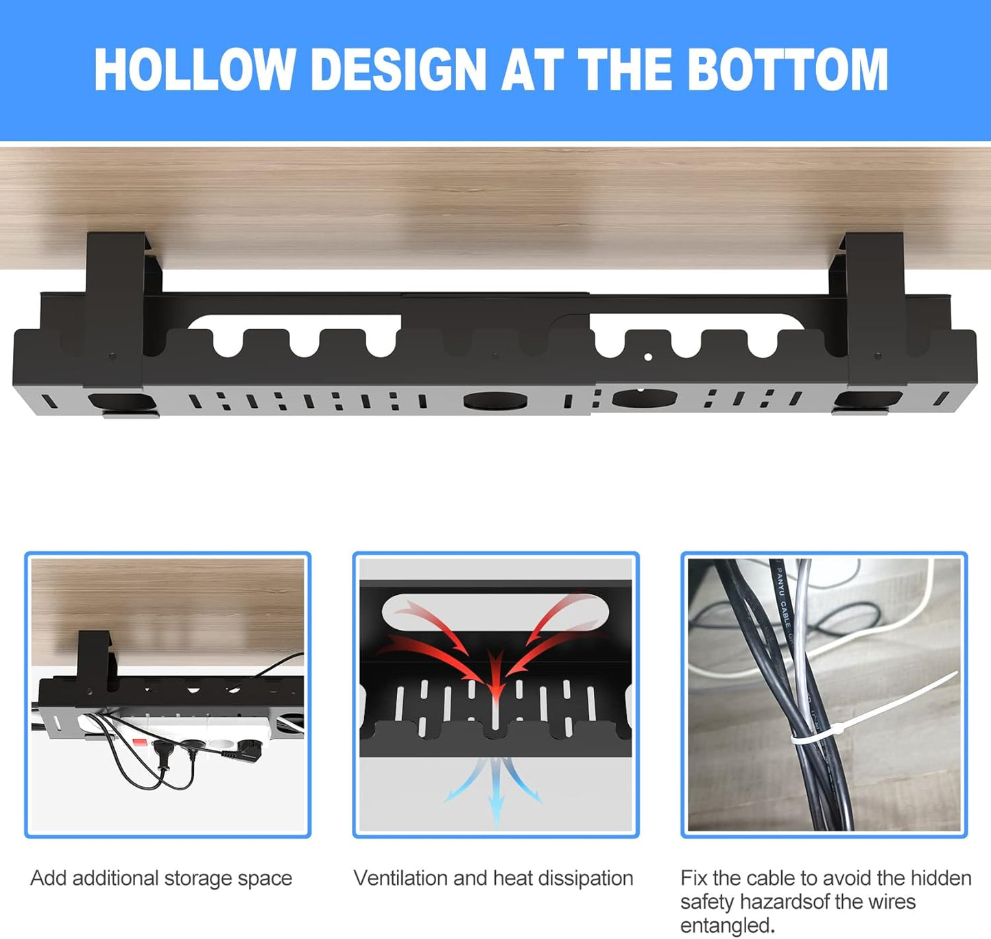 GOME - 2PACKS Cable Management under Desk Tray Adjustable Large under Table Cord Wire Organizer for Standing Desk - Serious Techies