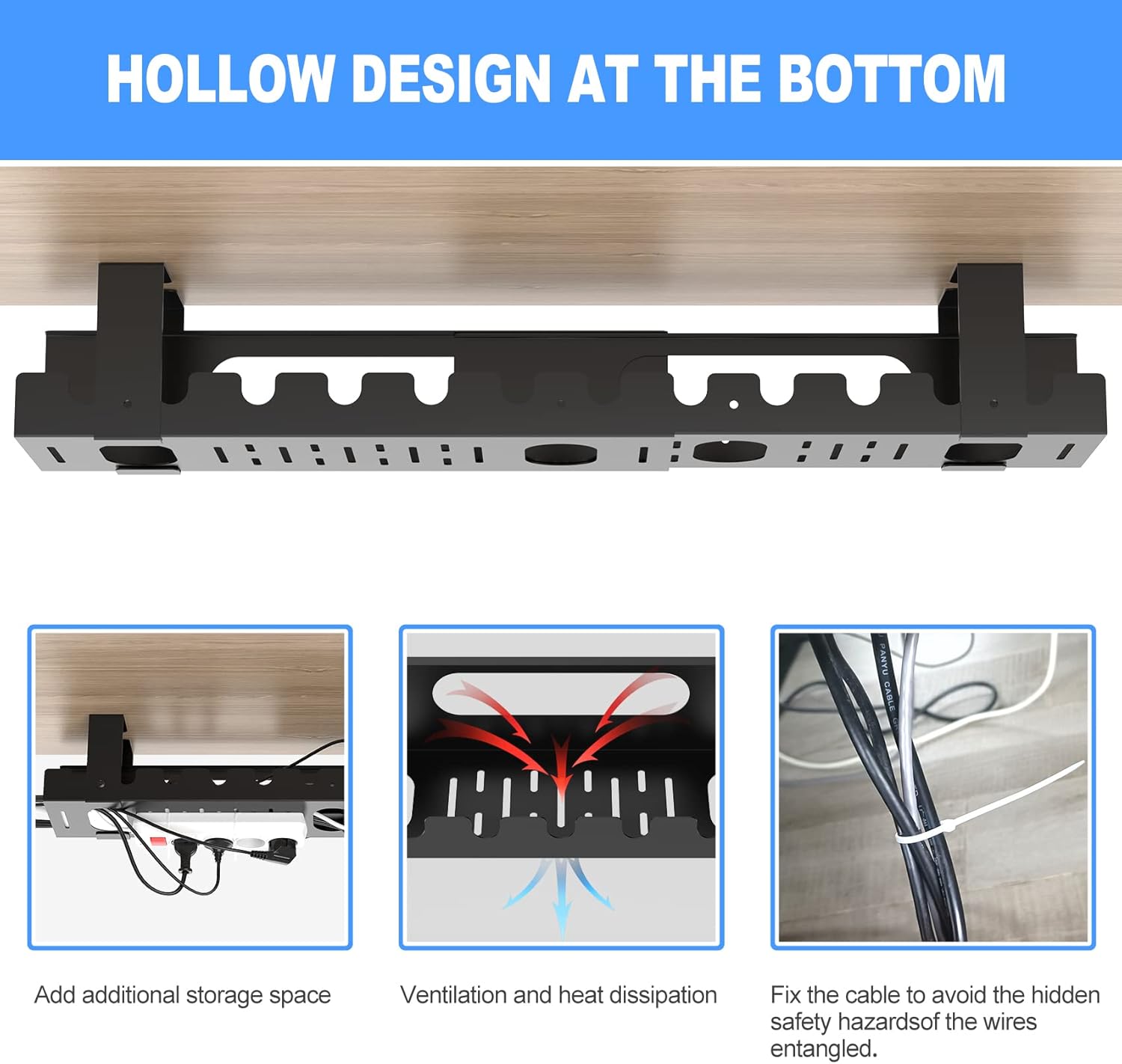 GOME - 2PACKS Cable Management under Desk Tray Adjustable Large under Table Cord Wire Organizer for Standing Desk - Serious Techies