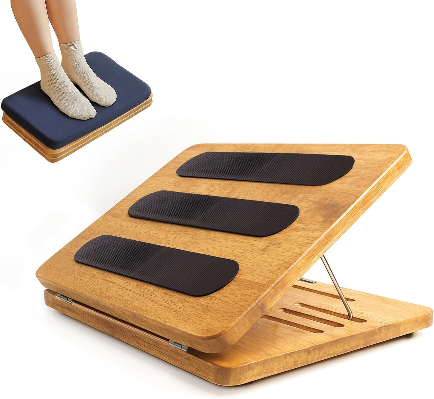 Kunffiyso - Foot Rest for under Desk at Work - Wooden Adjustable Office Footrest with Foam Cushion Pad, 4 Heights & Ergonomic Anti-Slip Design for Home & Office (Natural) - Serious Techies