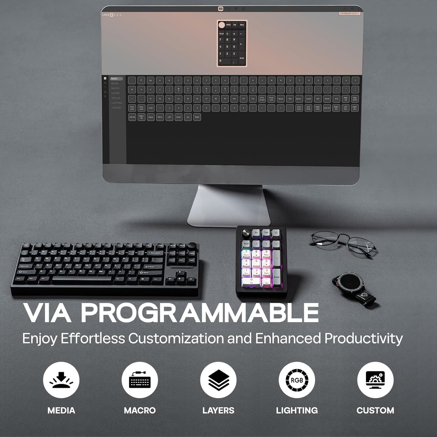 EPOMAKER - EK21 via Gasket Number Pad with 1000Mah Battery, BT 5.0/2.4Ghz/Wired Hot-Swap Numpad with Aluminum Alloy Knob, Programmable for Win/Mac/Gaming (Black Silver, Wisteria V2 Switch) - Serious Techies