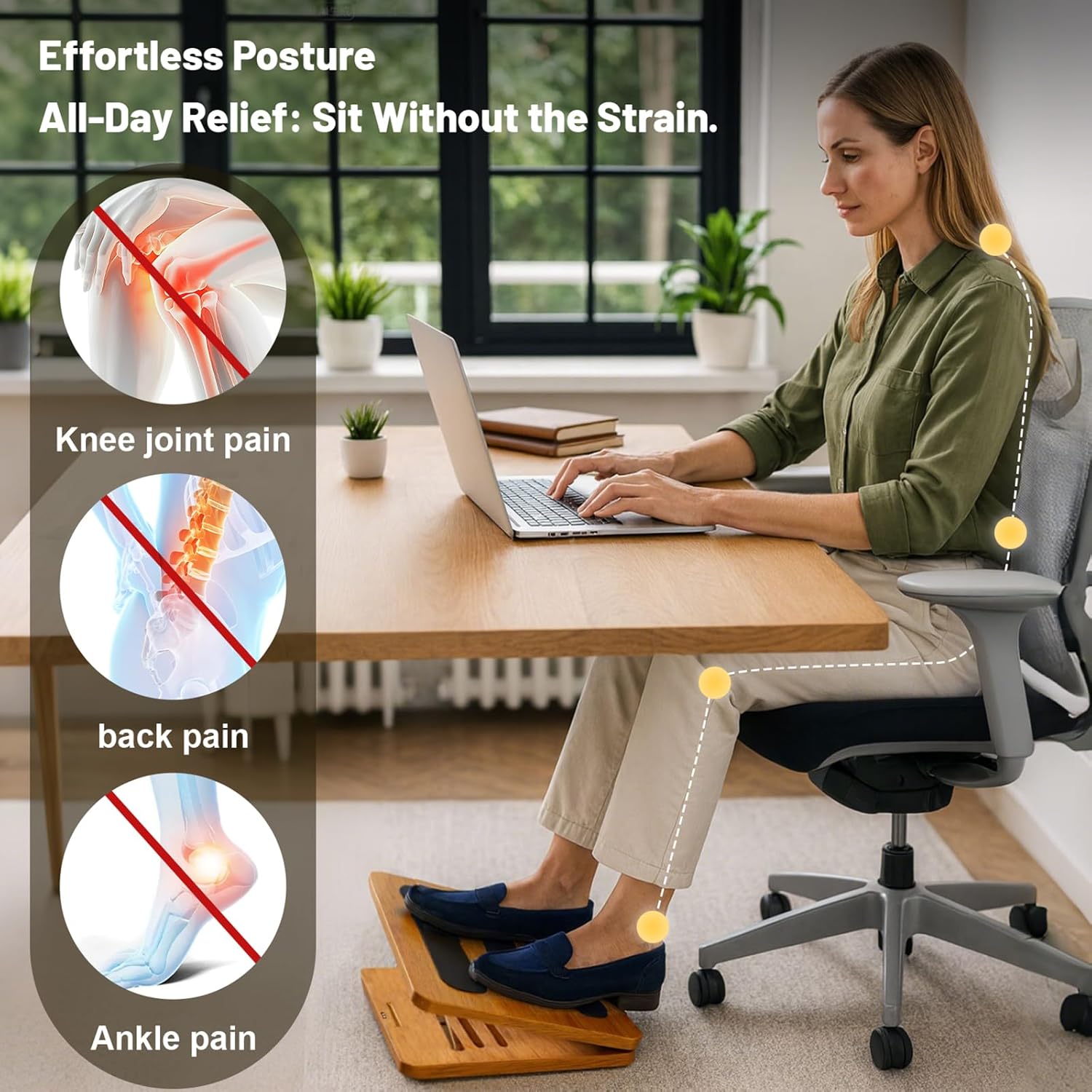 Kunffiyso - Foot Rest for under Desk at Work - Wooden Adjustable Office Footrest with Foam Cushion Pad, 4 Heights & Ergonomic Anti-Slip Design for Home & Office (Natural) - Serious Techies