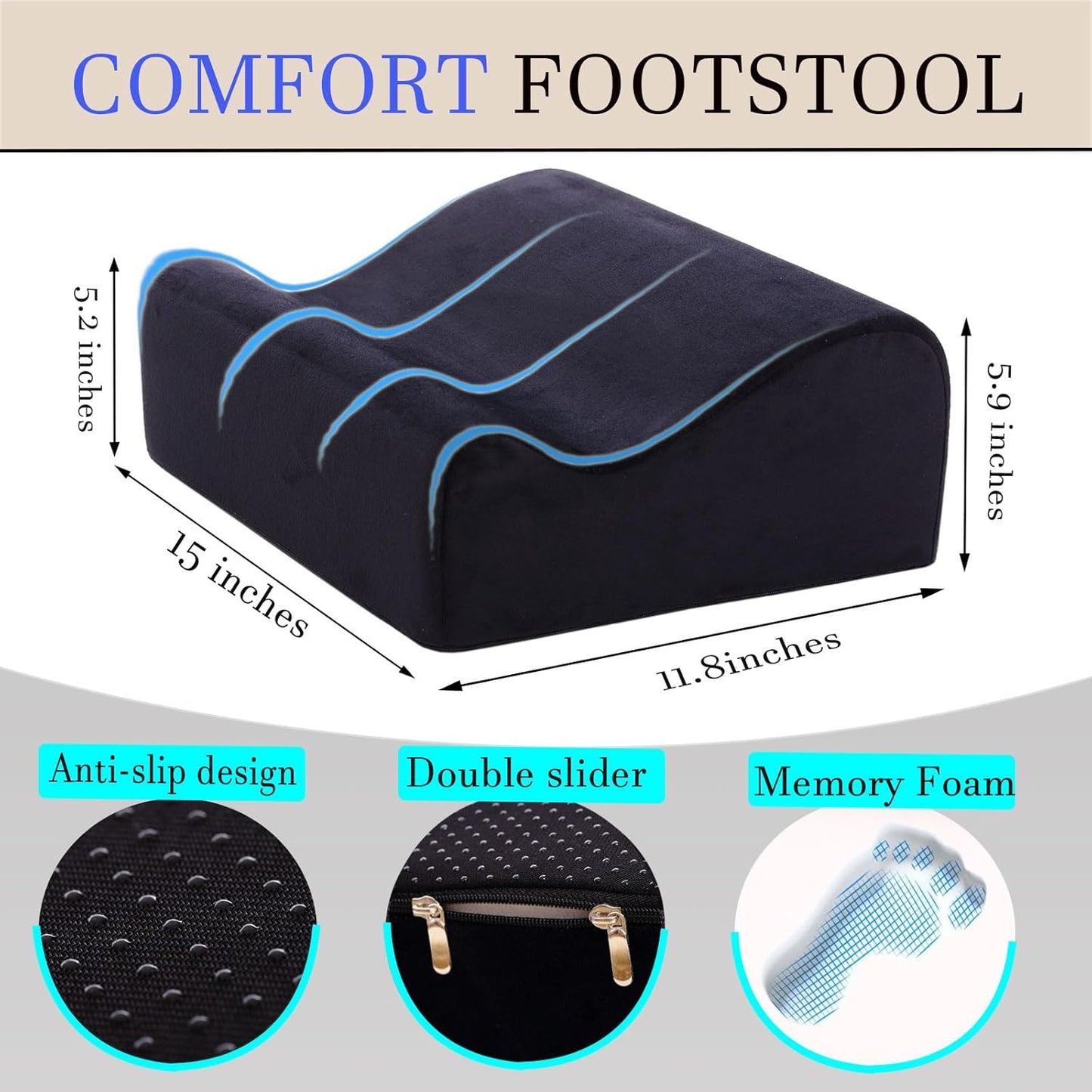 COMFelicify - Foot Rest for under Desk at Work,At Work Soft Ergonomic Footrest,Support Foot Pillow,Heel Chair,Leg Elevation Pillow,(Black) - Serious Techies