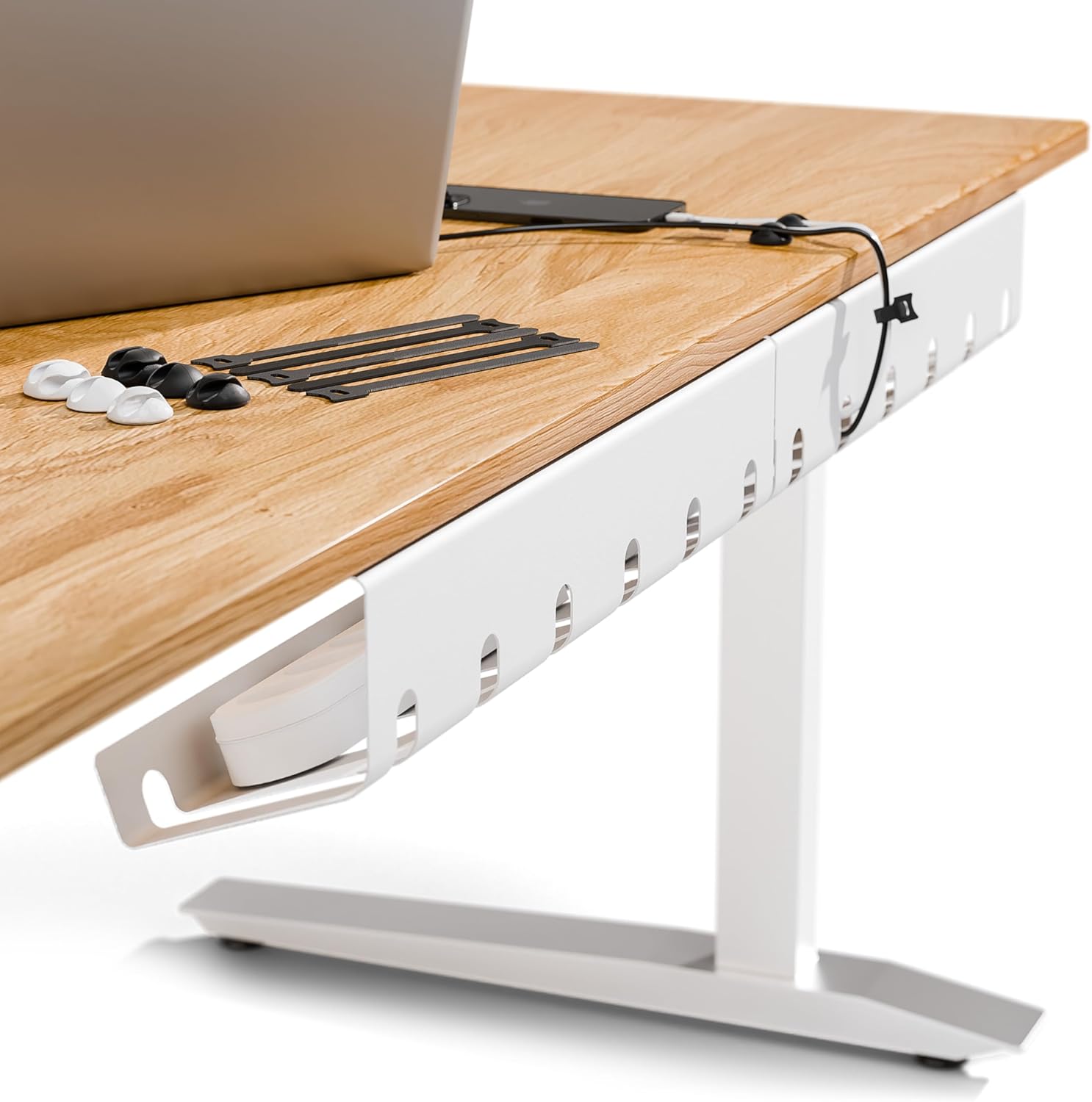 pamo - Cable Management under Desk for Easy Mounting Under-Table I Set of 3 - with 10X Cable Ties I Desk Organizer for Office/Home Office Table Thoughtful Cable Tray Holder - Serious Techies