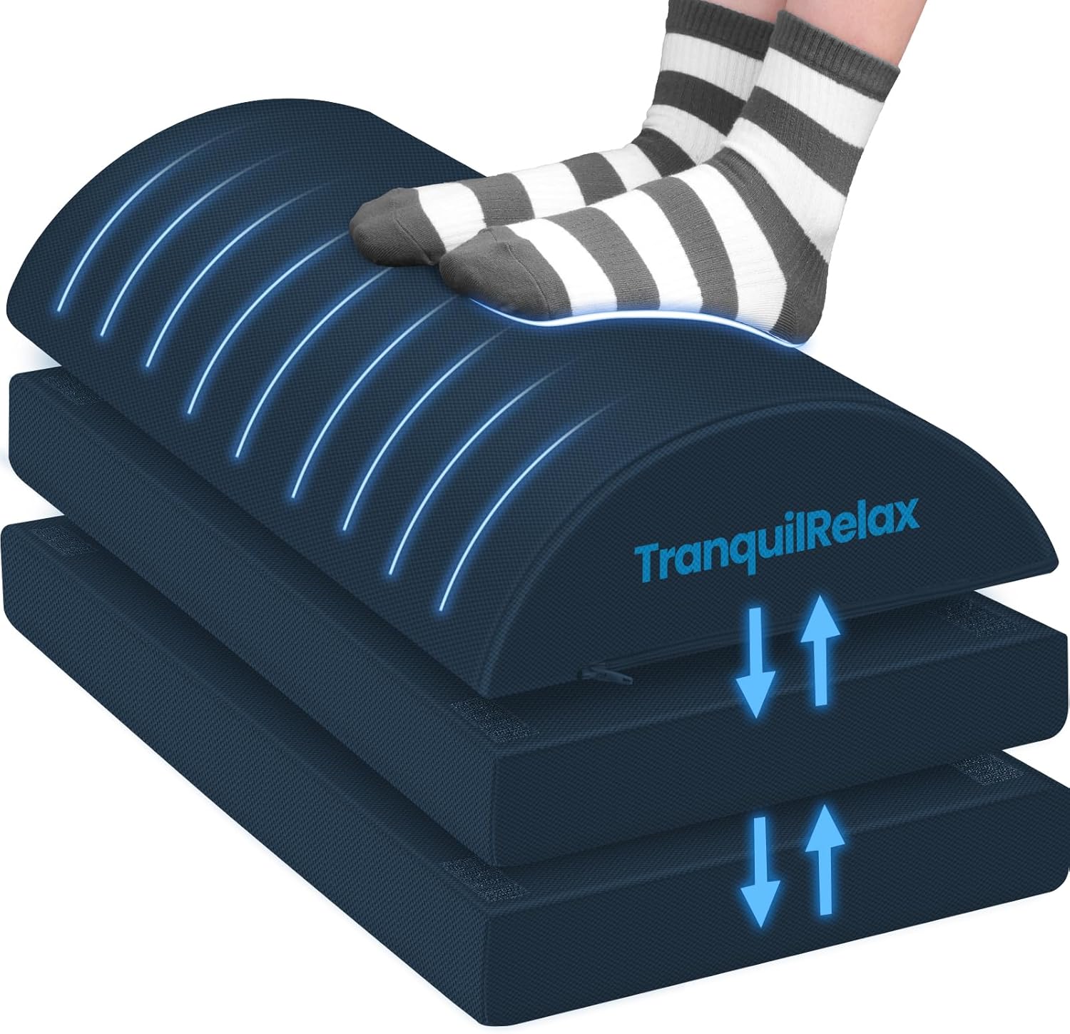 TranquilRelax - Foot Rest for under Desk at Work, Gaming Accessories Foot Stool with 3 Adjustable Heights & Washable Cover, Comfortable Office Desk Accessories, Footrest for Office, Home and Car (Black) - Serious Techies