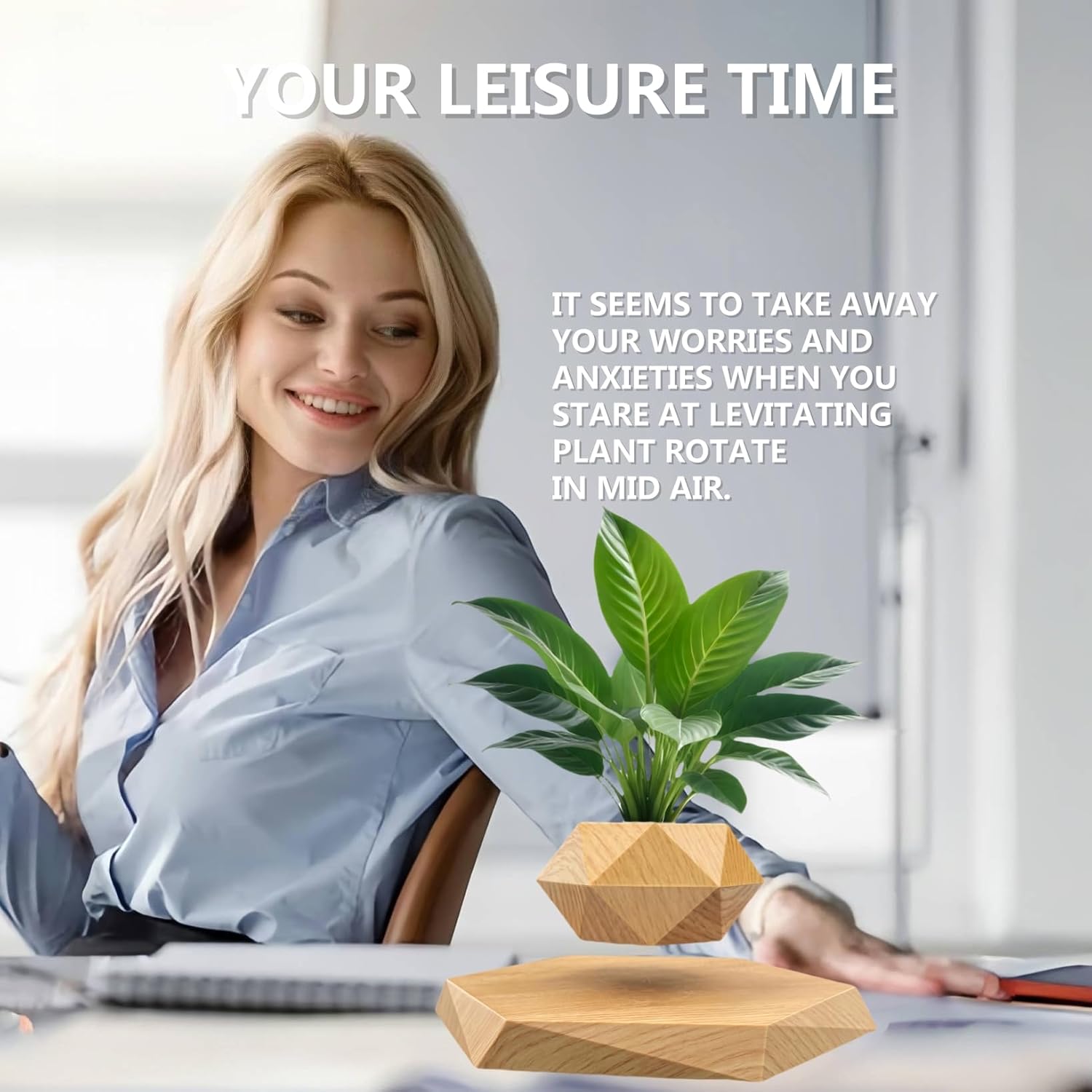 Luxelinc - Levitating Plant Pot, Floating Plant Pot Small Floating Flower Pot, 360° Rotating Floating Pots for Plants, Floating Planter for Levitating Decor, Levitating Display Home Office Desk Decor (Yellow) - Serious Techies