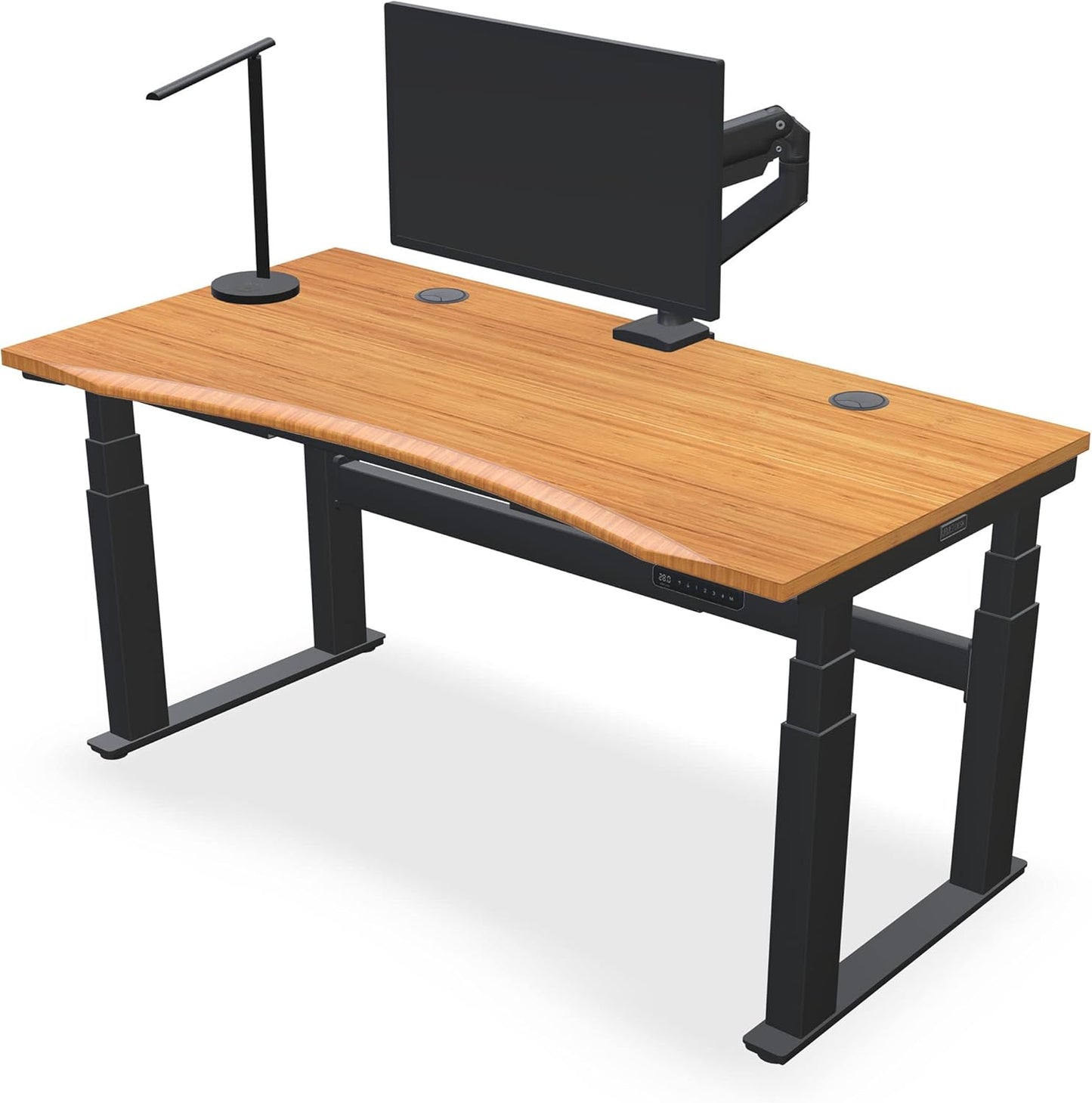 Uplift - Bamboo Curve (60 X 30 Inch) Electric Standing Desk V2-Commercial (Black) 4-Leg Adjustable Stand up Desk, Advanced Keypad, Wire Grommets, Wire Management Tray, Bamboo Rocker-X Board - Serious Techies