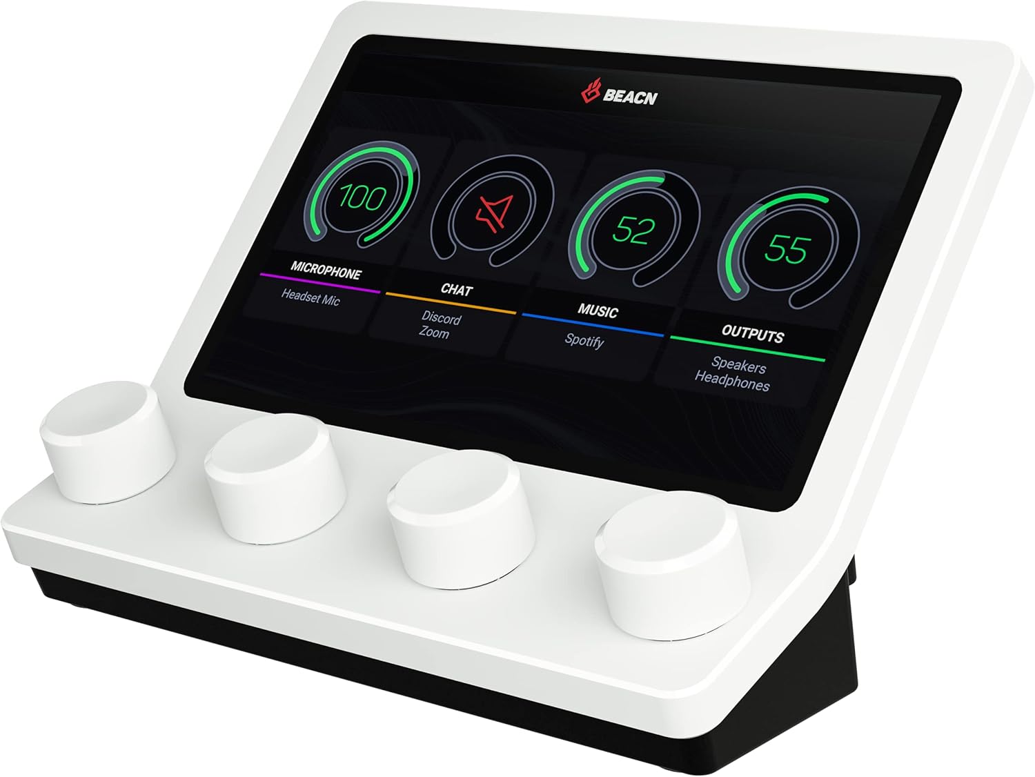 BEACN - Mix USB C Audio Controller | Windows Audio Mixer for PC Gaming or Work | 4-Channel Audio Control with 5" Full-Color Display & Precision Knobs | Drag-And-Drop Customization (White) - Serious Techies
