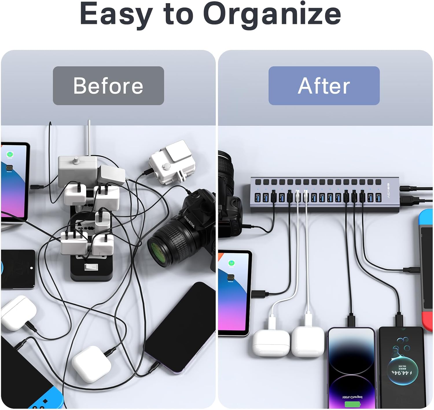 ACASIS - Powered USB 3.1 Hub,  16 Ports USB 3.1 Hub with 10Gbps Data Speed，Aluminum Housing, USB Hub Powered with 96W Power Adapter, USB Hub for Pc/Laptop, Computer, Flash Drive, Printer, Camera - Serious Techies