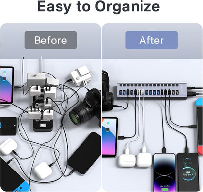 ACASIS - Powered USB 3.1 Hub,  16 Ports USB 3.1 Hub with 10Gbps Data Speed，Aluminum Housing, USB Hub Powered with 96W Power Adapter, USB Hub for Pc/Laptop, Computer, Flash Drive, Printer, Camera - Serious Techies