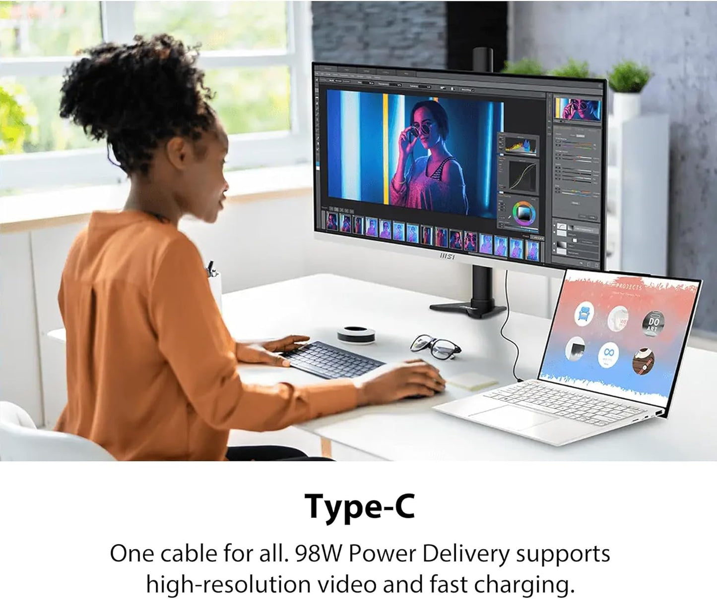 MSI - Modern MD272UPHW 27-Inch IPS 3840 X 2160 (UHD) Computer Monitor,60 Hz,Adaptive-Synch,Display HDR 400,Hdmi,Displayport,Kvm,Vesa Mountable,Height Adjustable,Speaker,White - Serious Techies