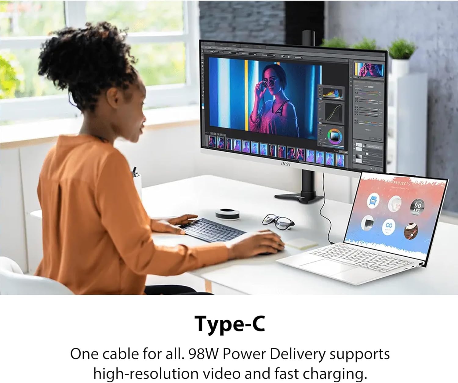 MSI - Modern MD272UPHW 27-Inch IPS 3840 X 2160 (UHD) Computer Monitor,60 Hz,Adaptive-Synch,Display HDR 400,Hdmi,Displayport,Kvm,Vesa Mountable,Height Adjustable,Speaker,White - Serious Techies