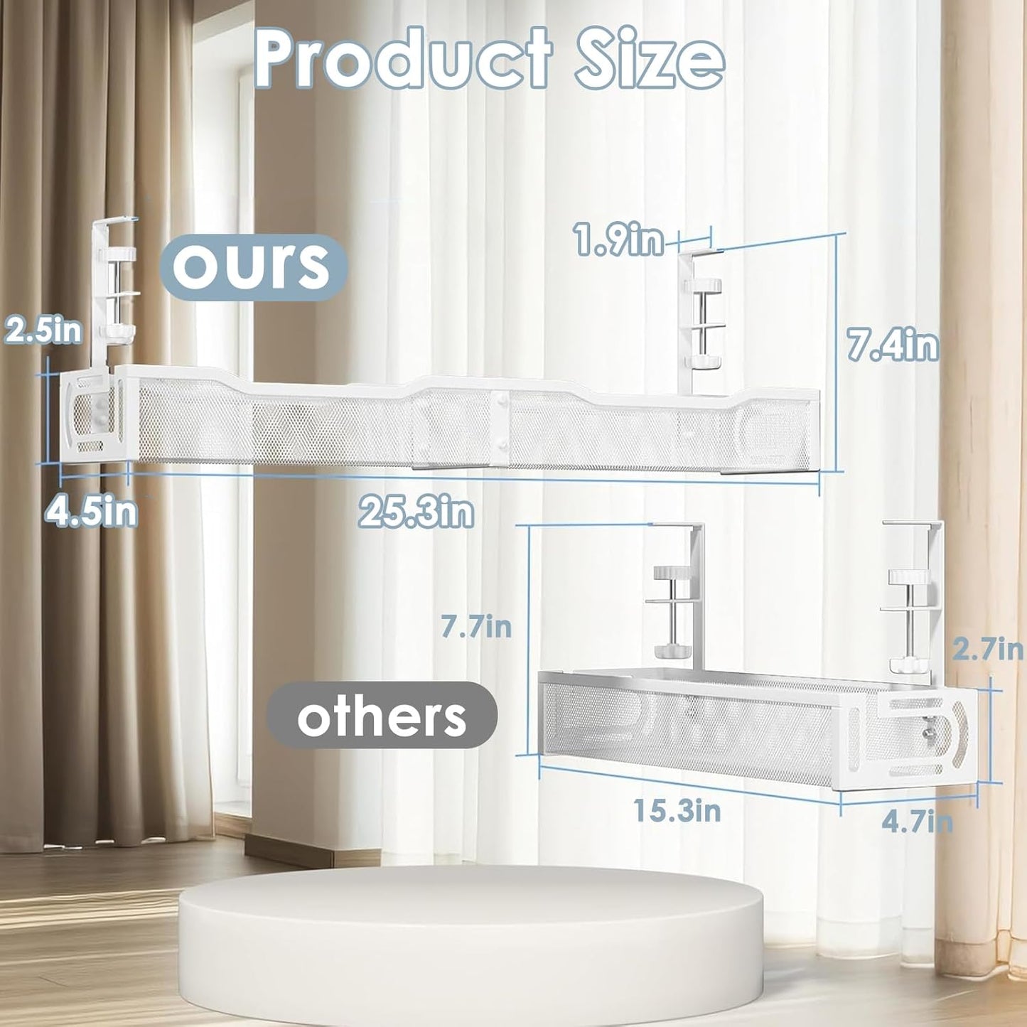 Mzmaxy - Cable Management, 25'' Cable Management under Desk No Drill, Metal Cord Organizer with Clamp for Standing Desk, Cable Organizer for Home Office, White - Serious Techies