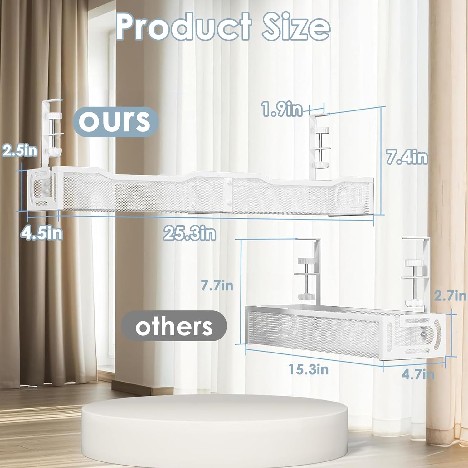 Mzmaxy - Cable Management, 25'' Cable Management under Desk No Drill, Metal Cord Organizer with Clamp for Standing Desk, Cable Organizer for Home Office, White - Serious Techies