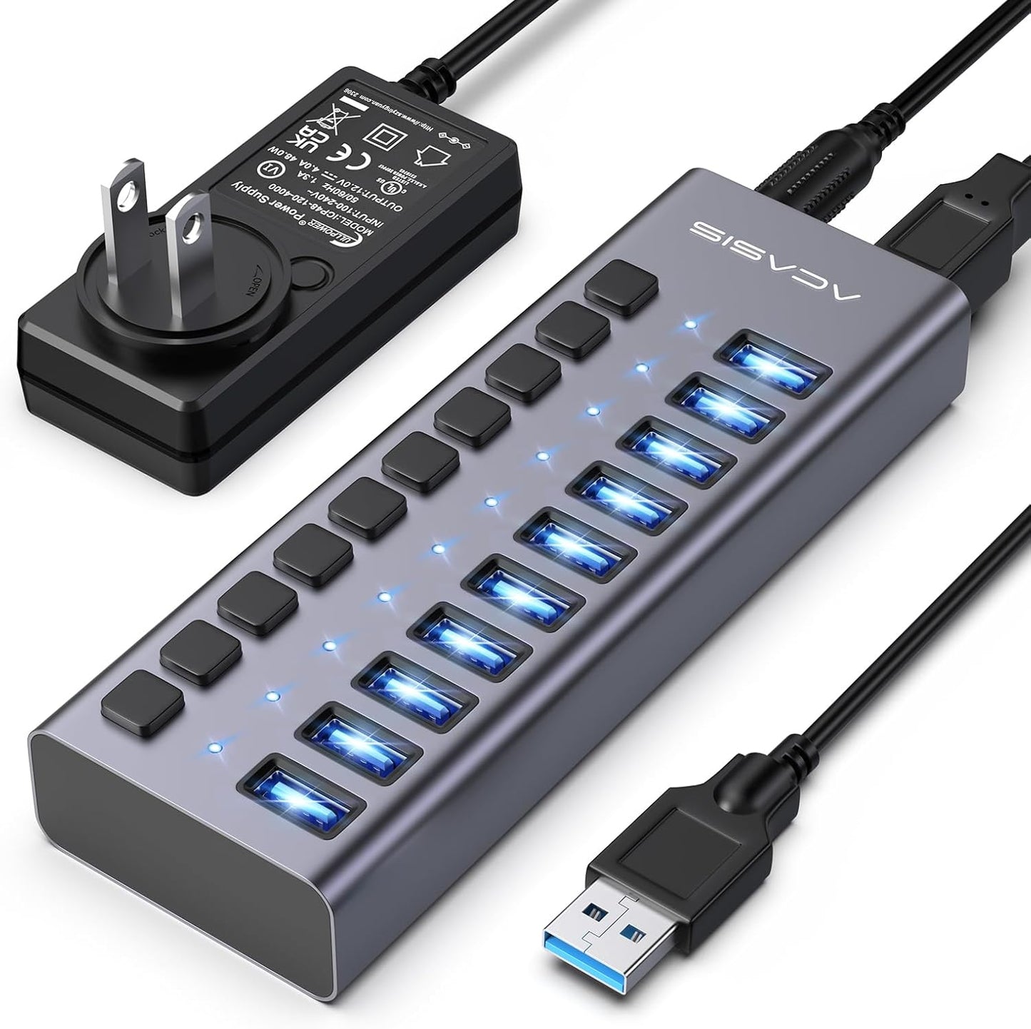 ACASIS - Powered USB 3.1 Hub,  16 Ports USB 3.1 Hub with 10Gbps Data Speed，Aluminum Housing, USB Hub Powered with 96W Power Adapter, USB Hub for Pc/Laptop, Computer, Flash Drive, Printer, Camera - Serious Techies