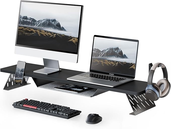 Fenge - Dual Monitor Stand, 42.5 Inch Monitor Riser for Desk, Wood Desk Shelf for 2 Monitors, 2 Tier Monitor Shelf with Headphone Stand & Phone Holder - Serious Techies - Serious Techies, LLC